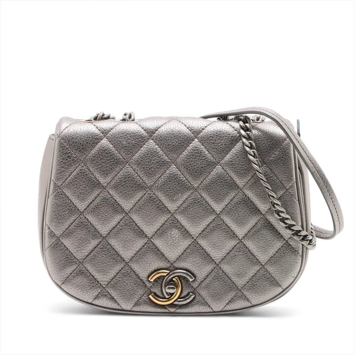Matelassé Leather Single Flap Double Chain Bag, Silver with Gunmetal Hardware, Item Number 23219965 (Serial Number in the 23s range)