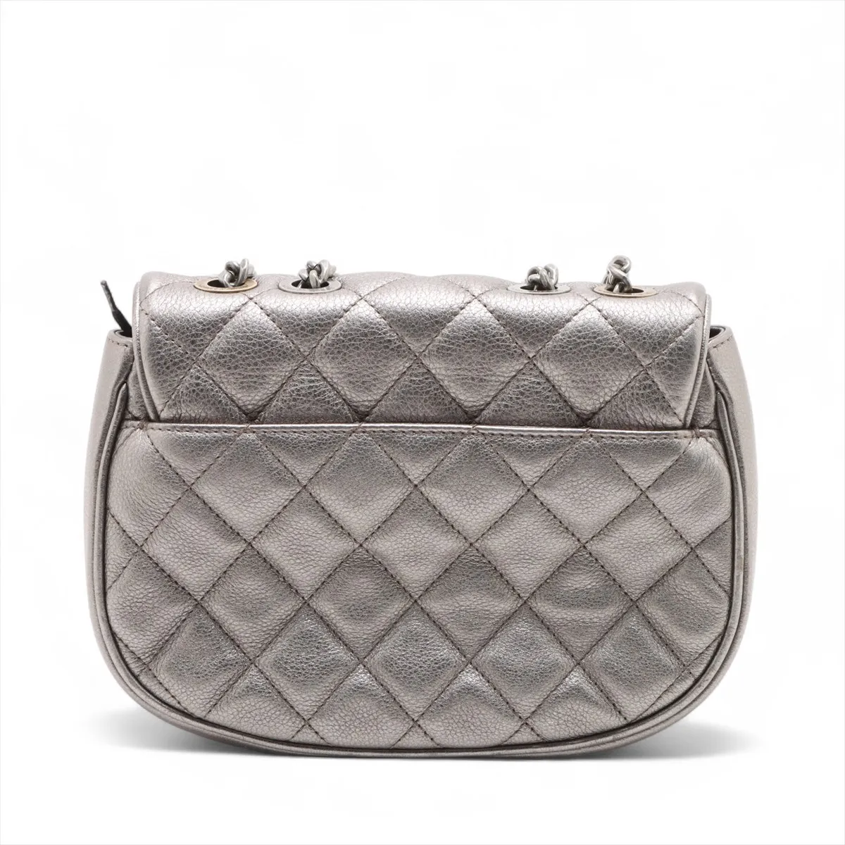 Matelassé Leather Single Flap Double Chain Bag, Silver with Gunmetal Hardware, Item Number 23219965 (Serial Number in the 23s range) — view 2
