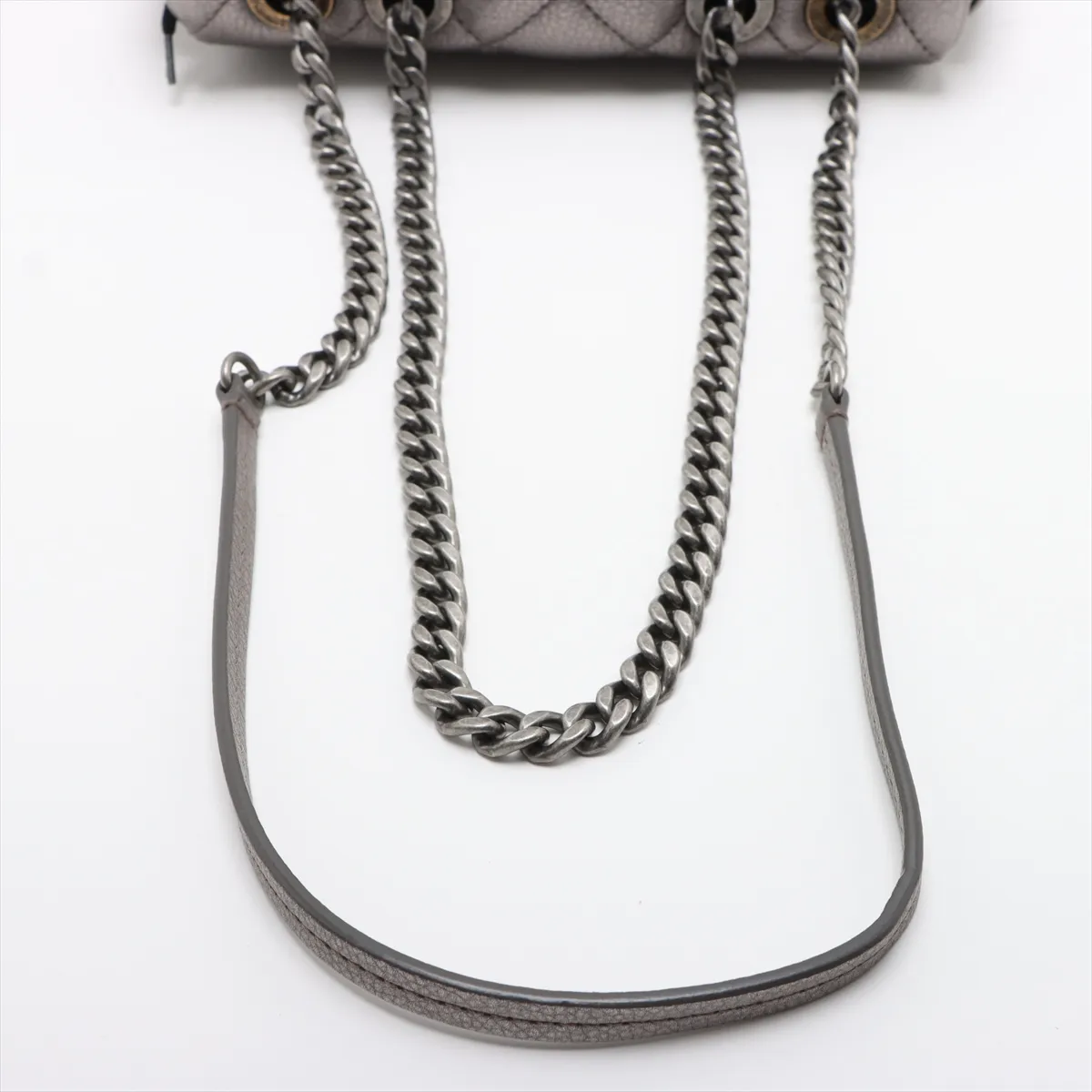 Matelassé Leather Single Flap Double Chain Bag, Silver with Gunmetal Hardware, Item Number 23219965 (Serial Number in the 23s range) — view 5