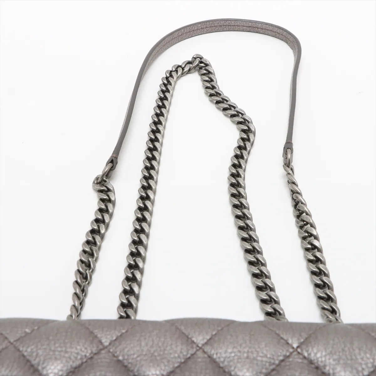 Matelassé Leather Single Flap Double Chain Bag, Silver with Gunmetal Hardware, Item Number 23219965 (Serial Number in the 23s range) — view 6