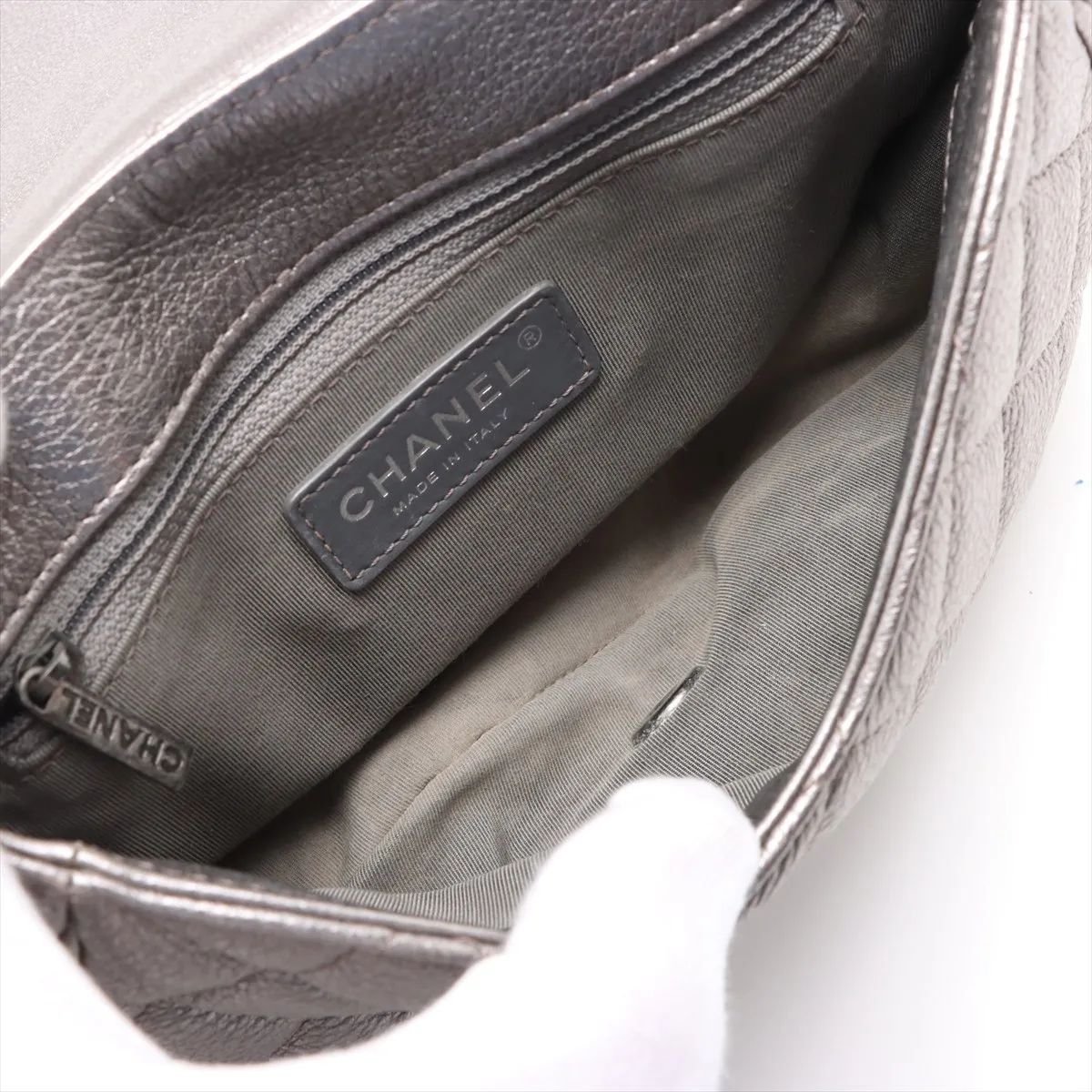 Matelassé Leather Single Flap Double Chain Bag, Silver with Gunmetal Hardware, Item Number 23219965 (Serial Number in the 23s range) — view 7
