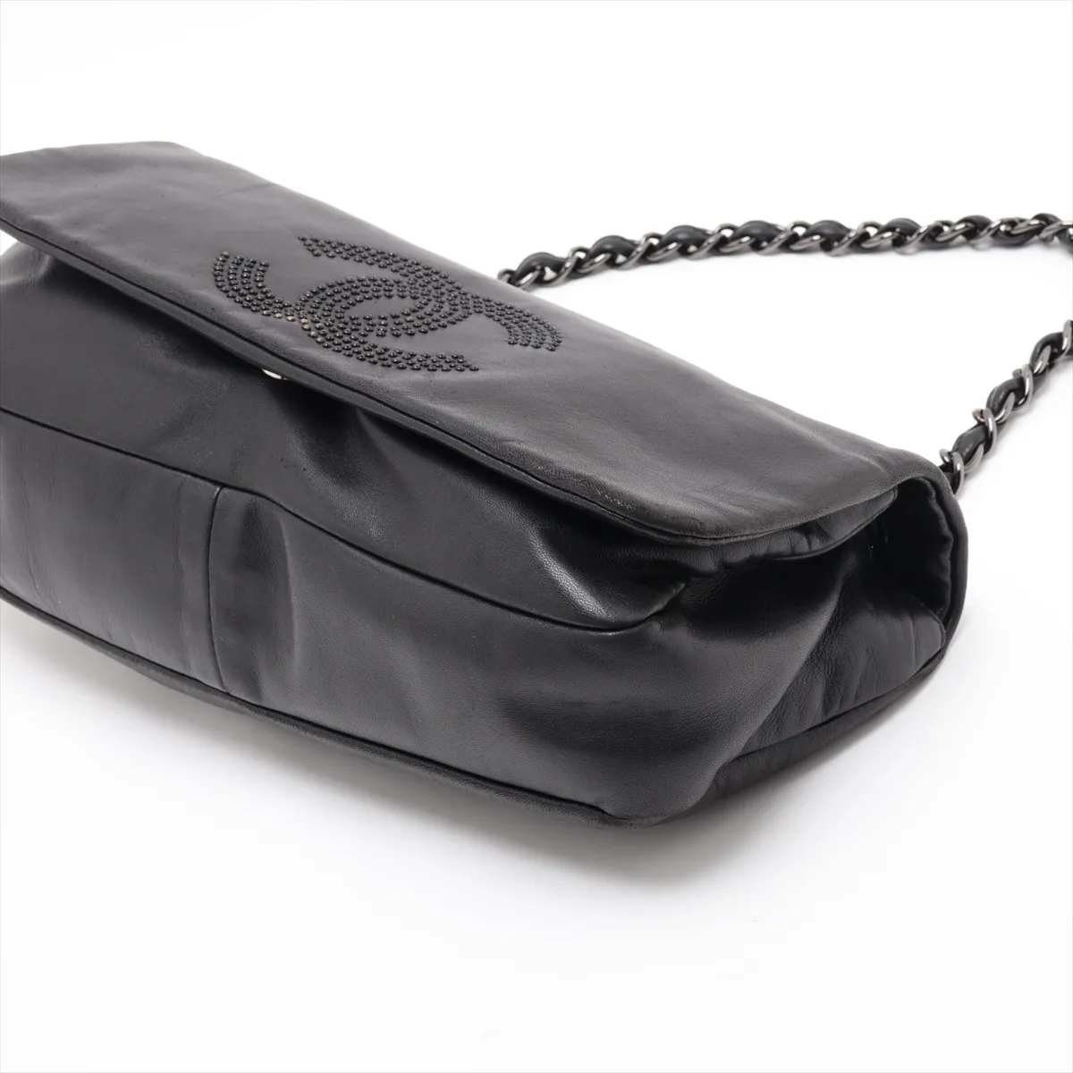 Coco Mark Lambskin Single Flap Single Chain Bag with Rhinestones, Black, Silver Hardware, 12352625, Series 12 — view 3