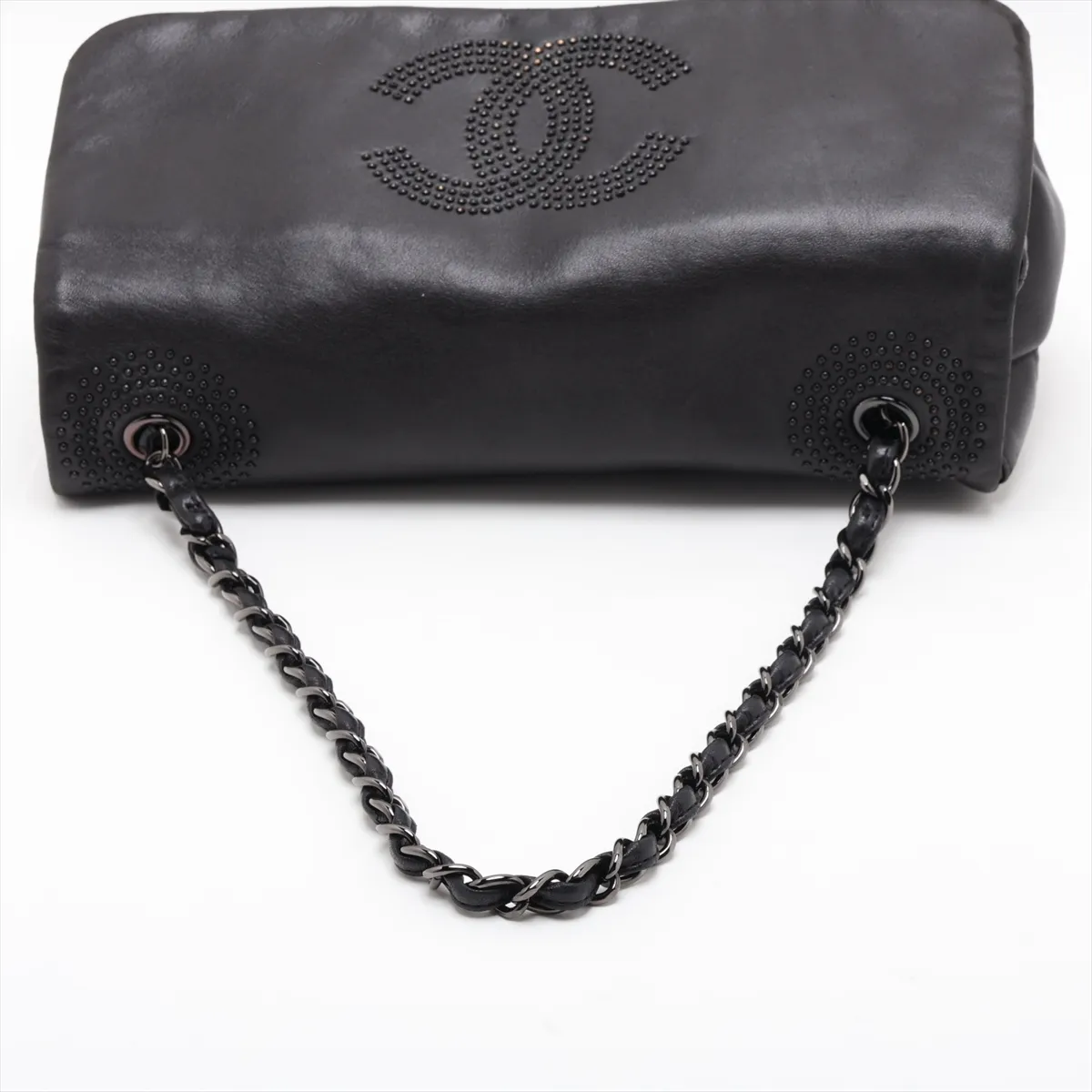 Coco Mark Lambskin Single Flap Single Chain Bag with Rhinestones, Black, Silver Hardware, 12352625, Series 12 — view 5