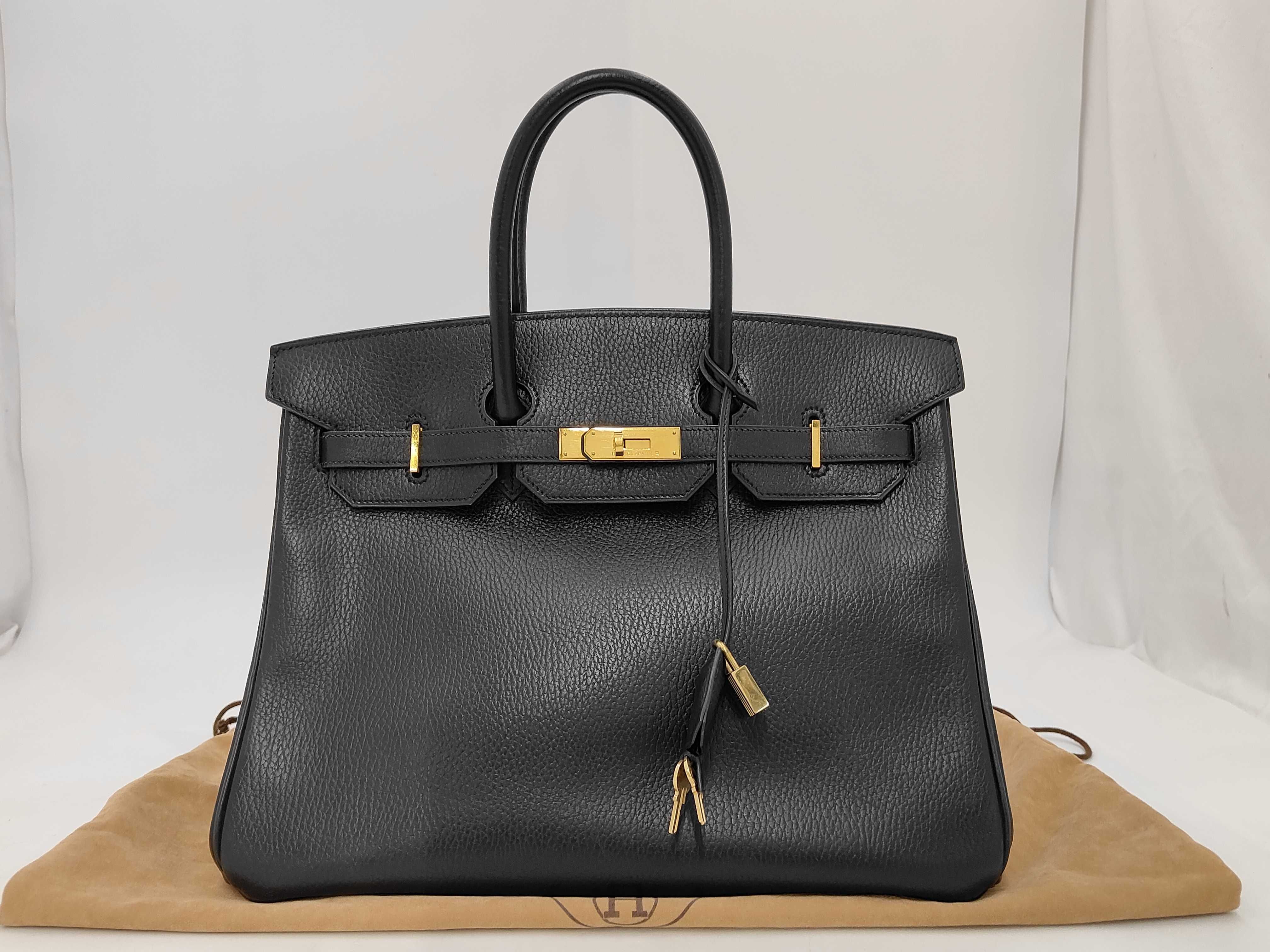Birkin 35 Ardennes Black A Includes key, padlock, clochette, and dust bag. Handbag.