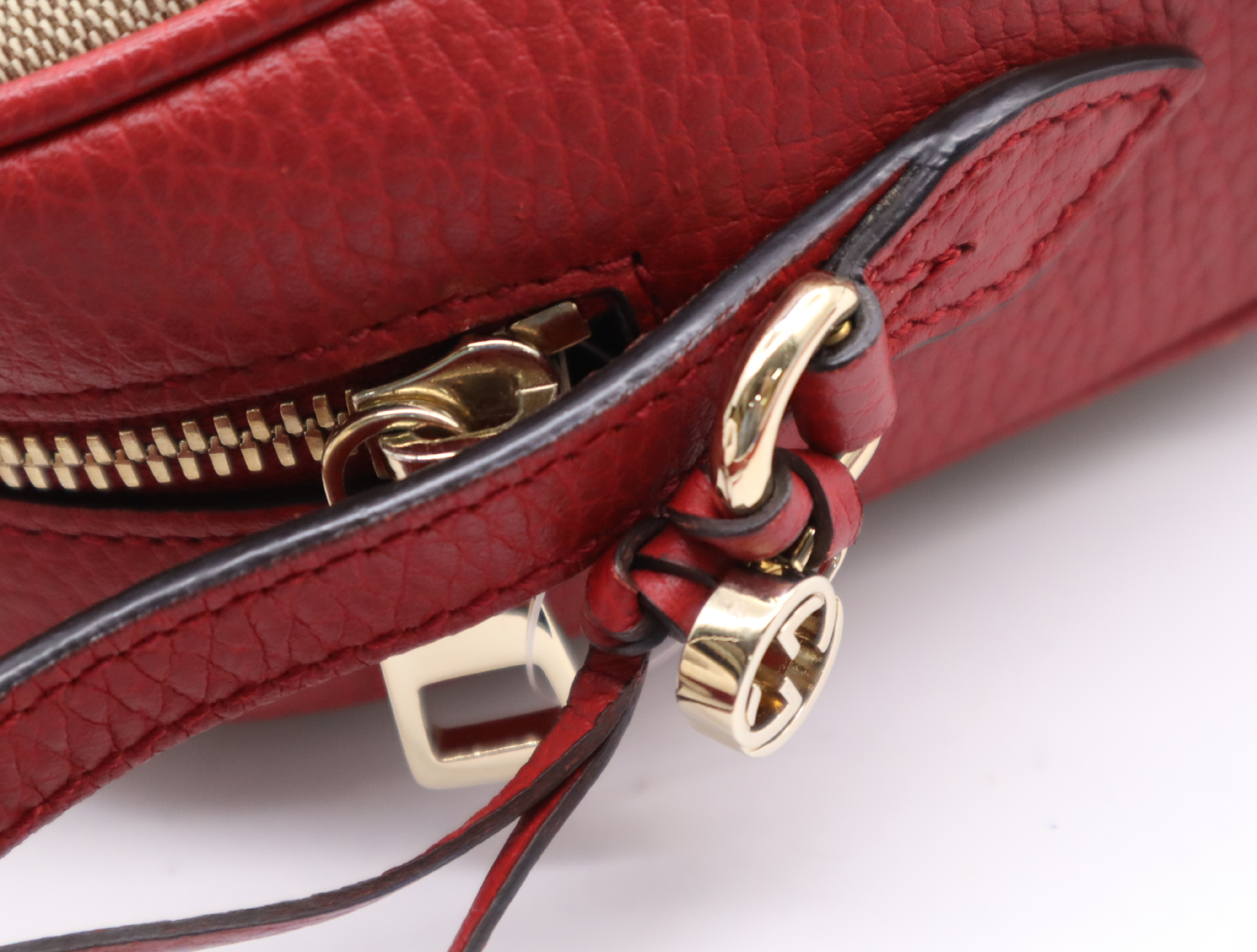 449413 Canvas x Leather GG Canvas Shoulder Bag Beige Red with Dust Bag — view 11