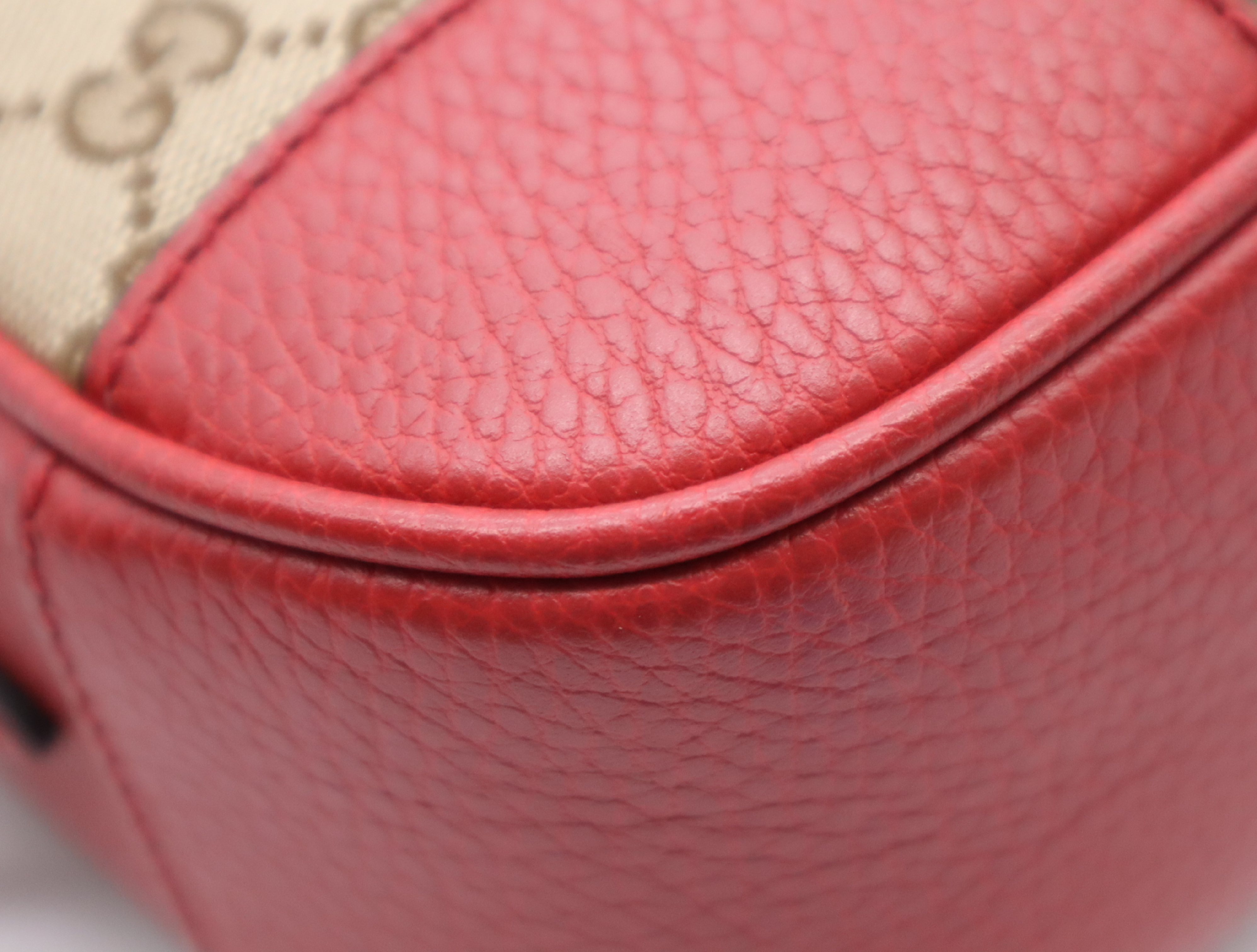 449413 Canvas x Leather GG Canvas Shoulder Bag Beige Red with Dust Bag — view 6