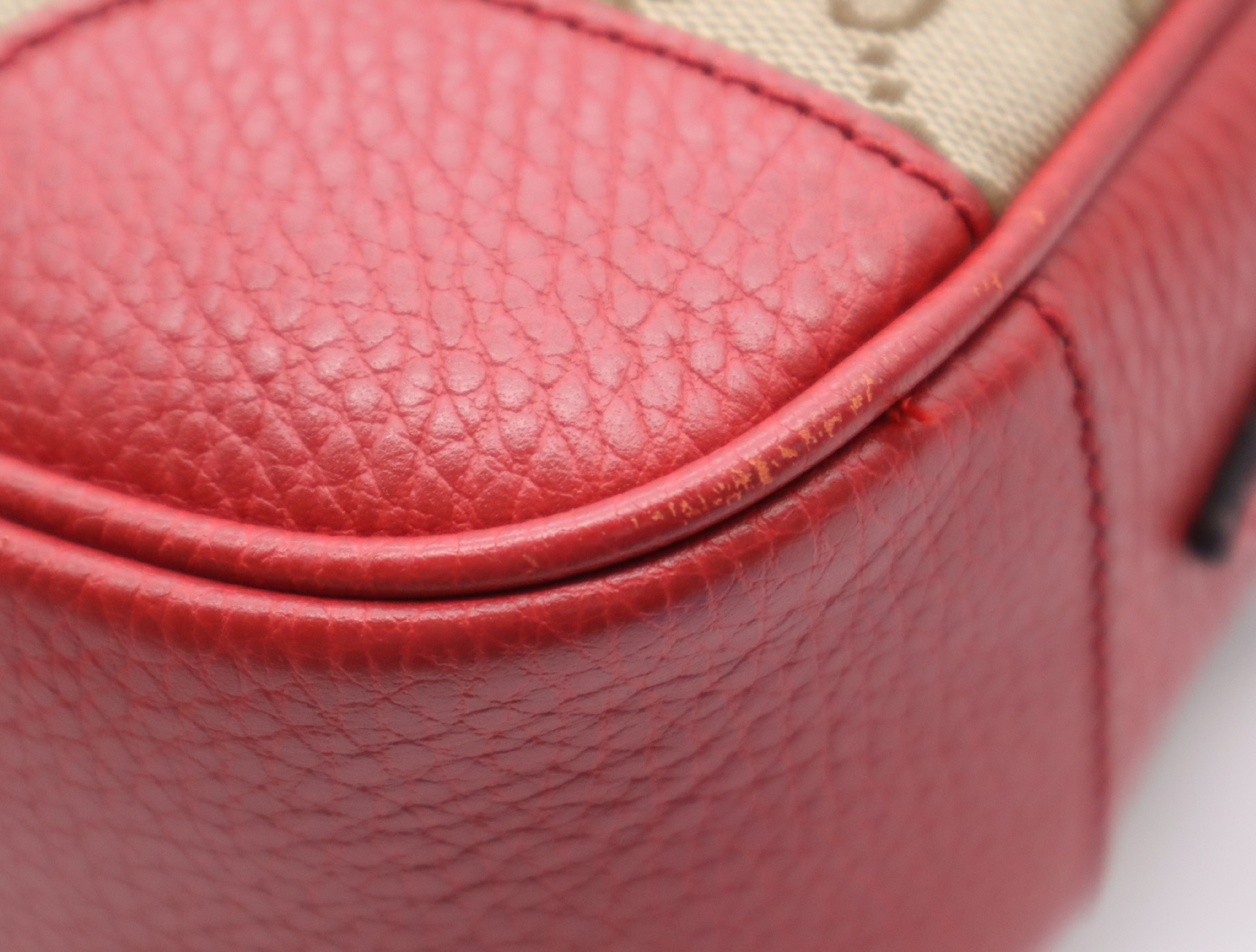 449413 Canvas x Leather GG Canvas Shoulder Bag Beige Red with Dust Bag — view 7