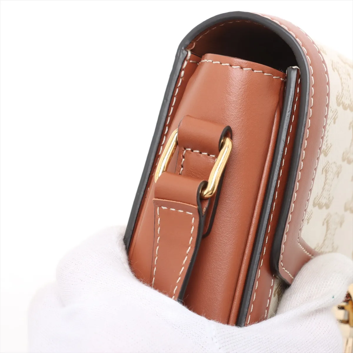 Triomphe Teen PVC x Leather Shoulder Bag White x Brown — view 12