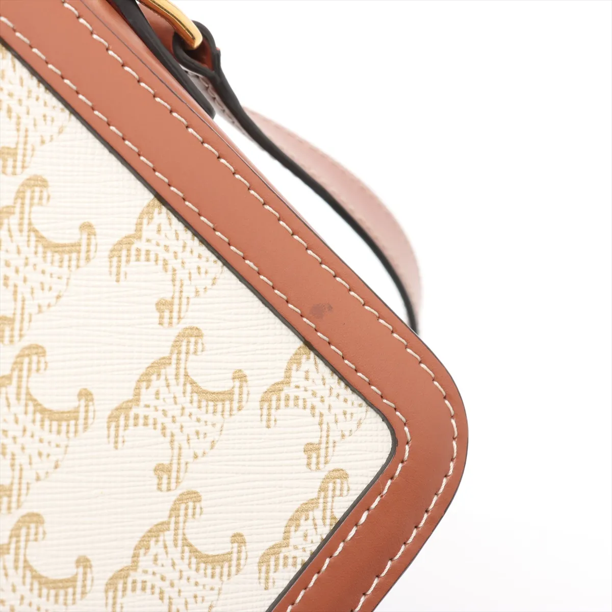 Triomphe Teen PVC x Leather Shoulder Bag White x Brown — view 13
