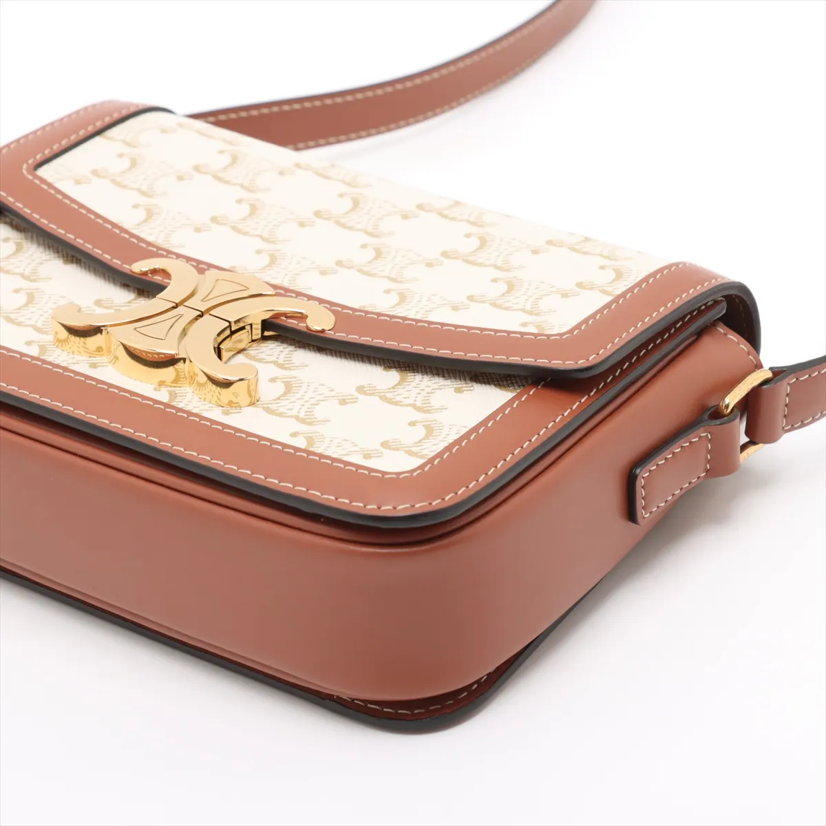 Triomphe Teen PVC x Leather Shoulder Bag White x Brown — view 3