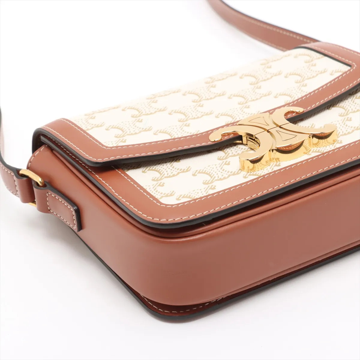 Triomphe Teen PVC x Leather Shoulder Bag White x Brown — view 4