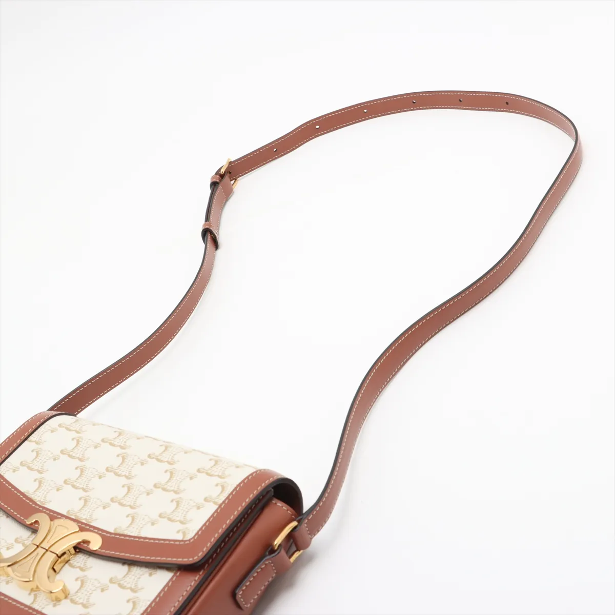 Triomphe Teen PVC x Leather Shoulder Bag White x Brown — view 5