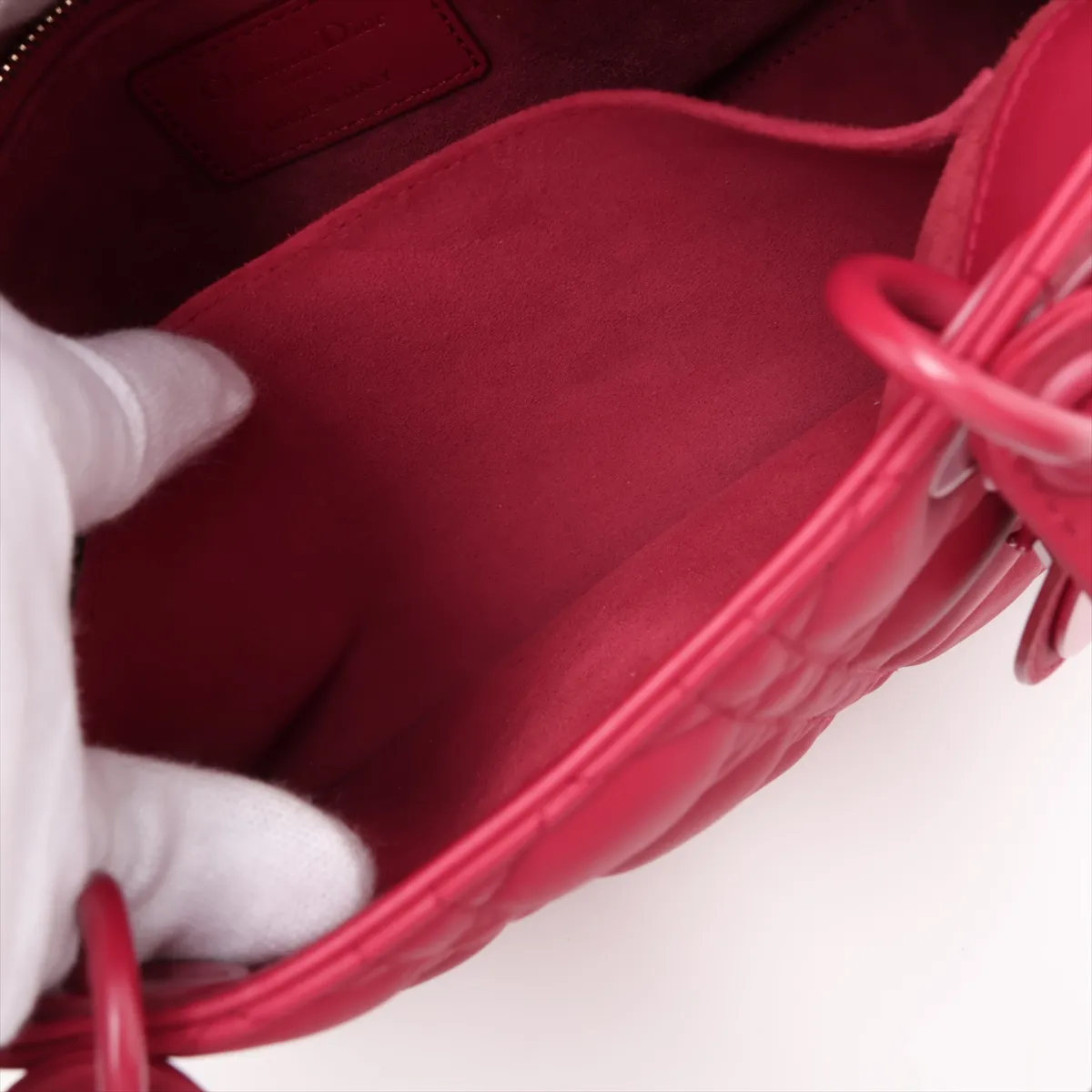 Cannage Lady Dior Leather 2-Way Handbag, Red — view 10