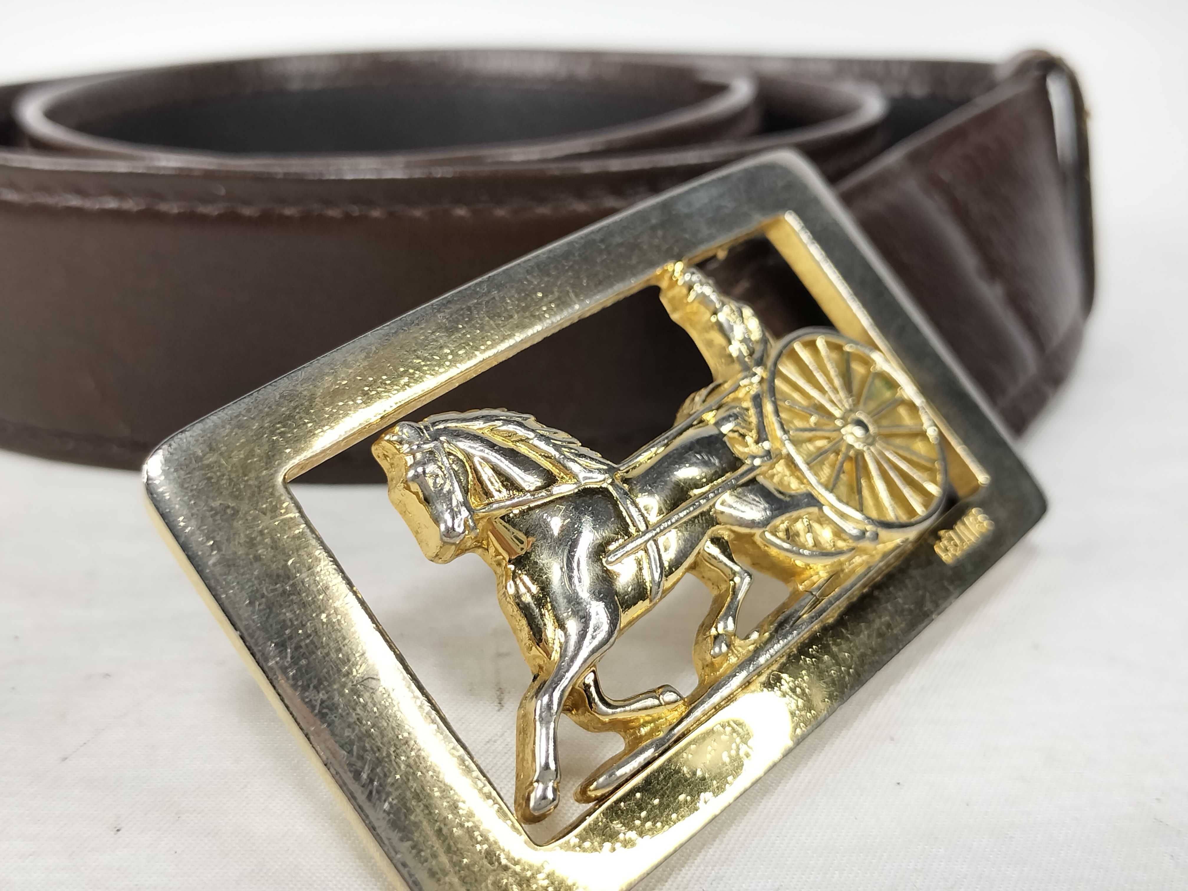 belt with carriage buckle, brown belt — view 10