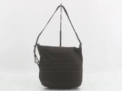 One-shoulder bag, brown, nylon, leather