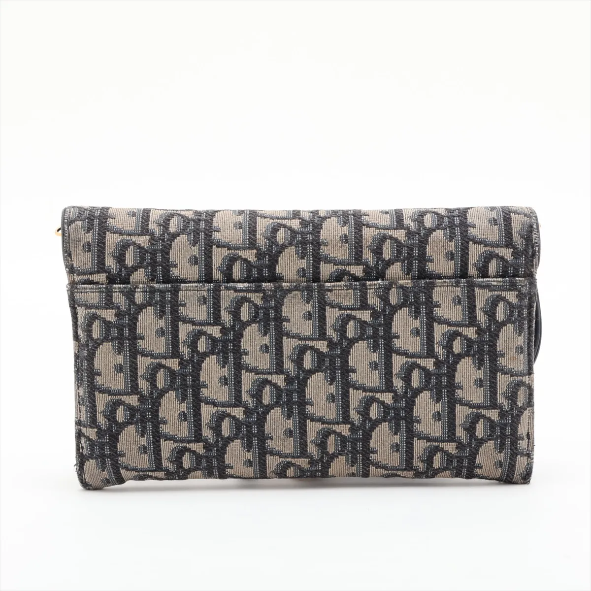 Oblique Saddle Canvas x Leather Chain Shoulder Bag, Navy — view 2