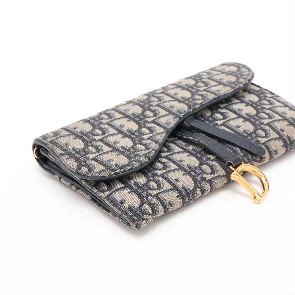 Oblique Saddle Canvas x Leather Chain Shoulder Bag, Navy — view 4