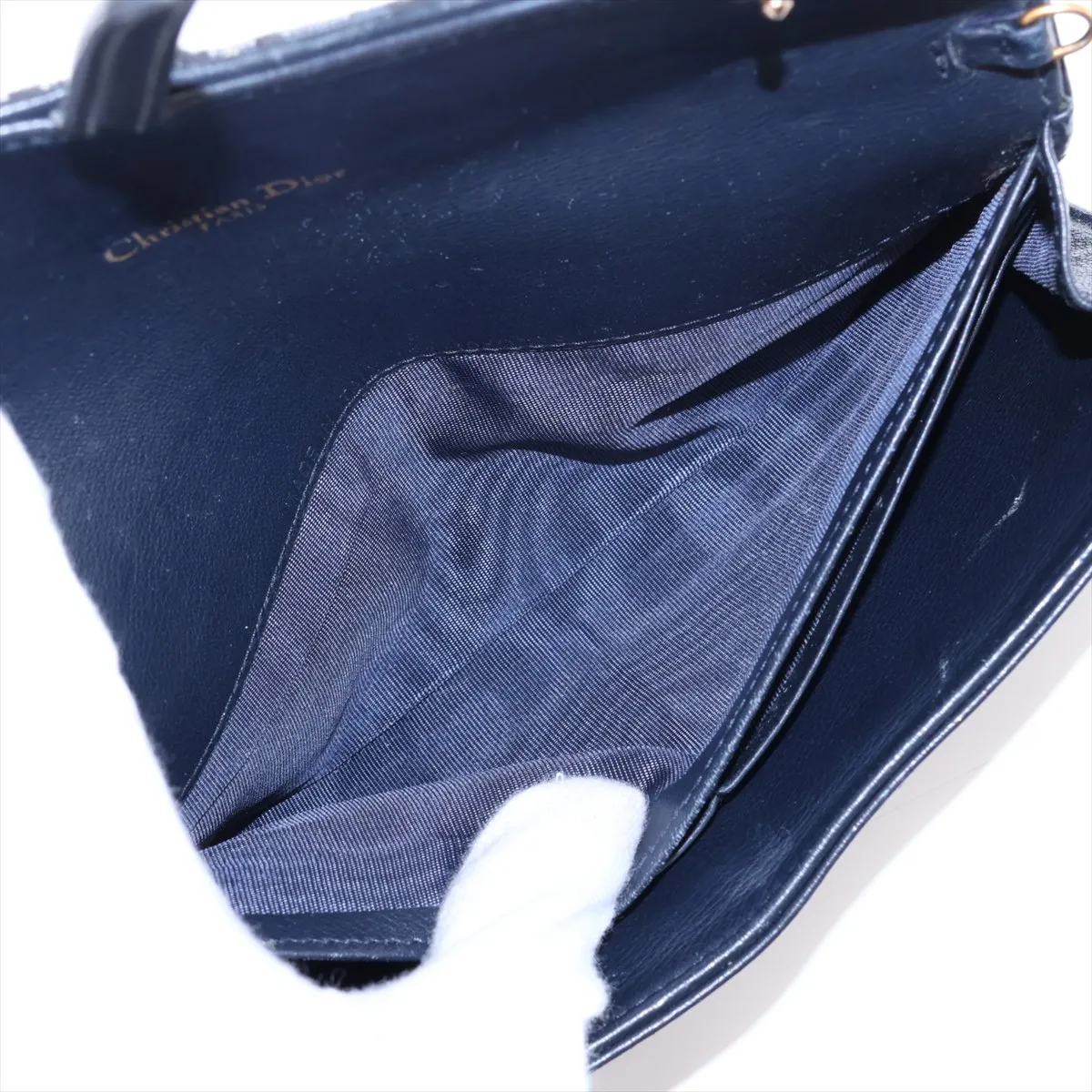 Oblique Saddle Canvas x Leather Chain Shoulder Bag, Navy — view 7