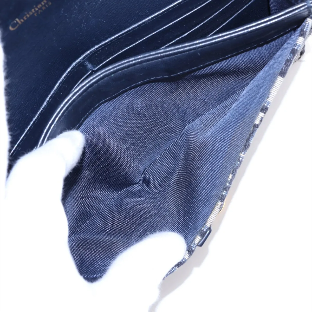 Oblique Saddle Canvas x Leather Chain Shoulder Bag, Navy — view 8