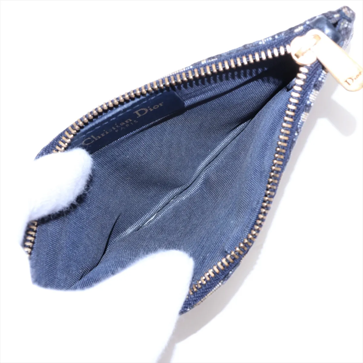 Oblique Saddle Canvas x Leather Chain Shoulder Bag, Navy — view 10