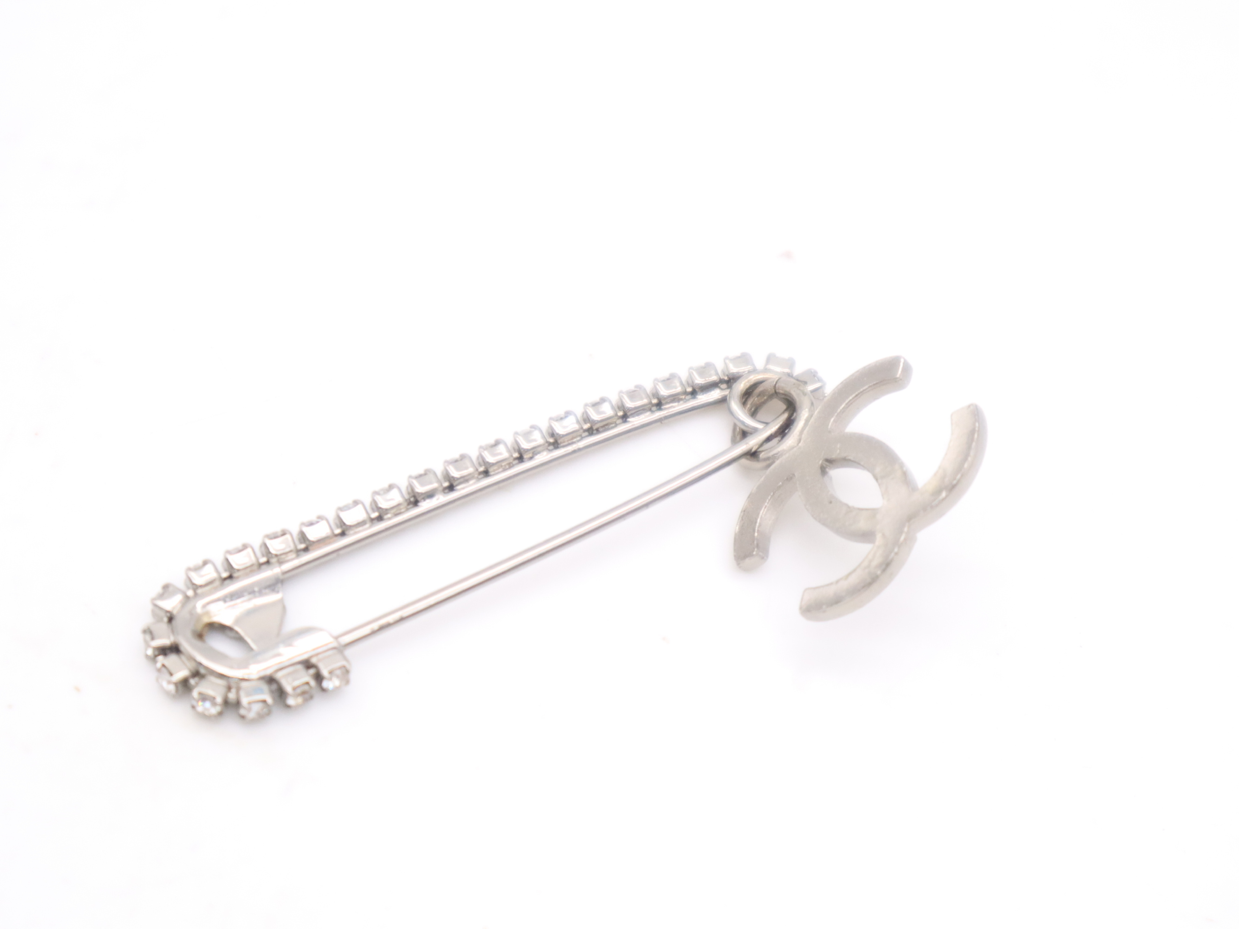 Metal x Rhinestone Coco Mark Pin Brooch, Silver Brooch — view 2