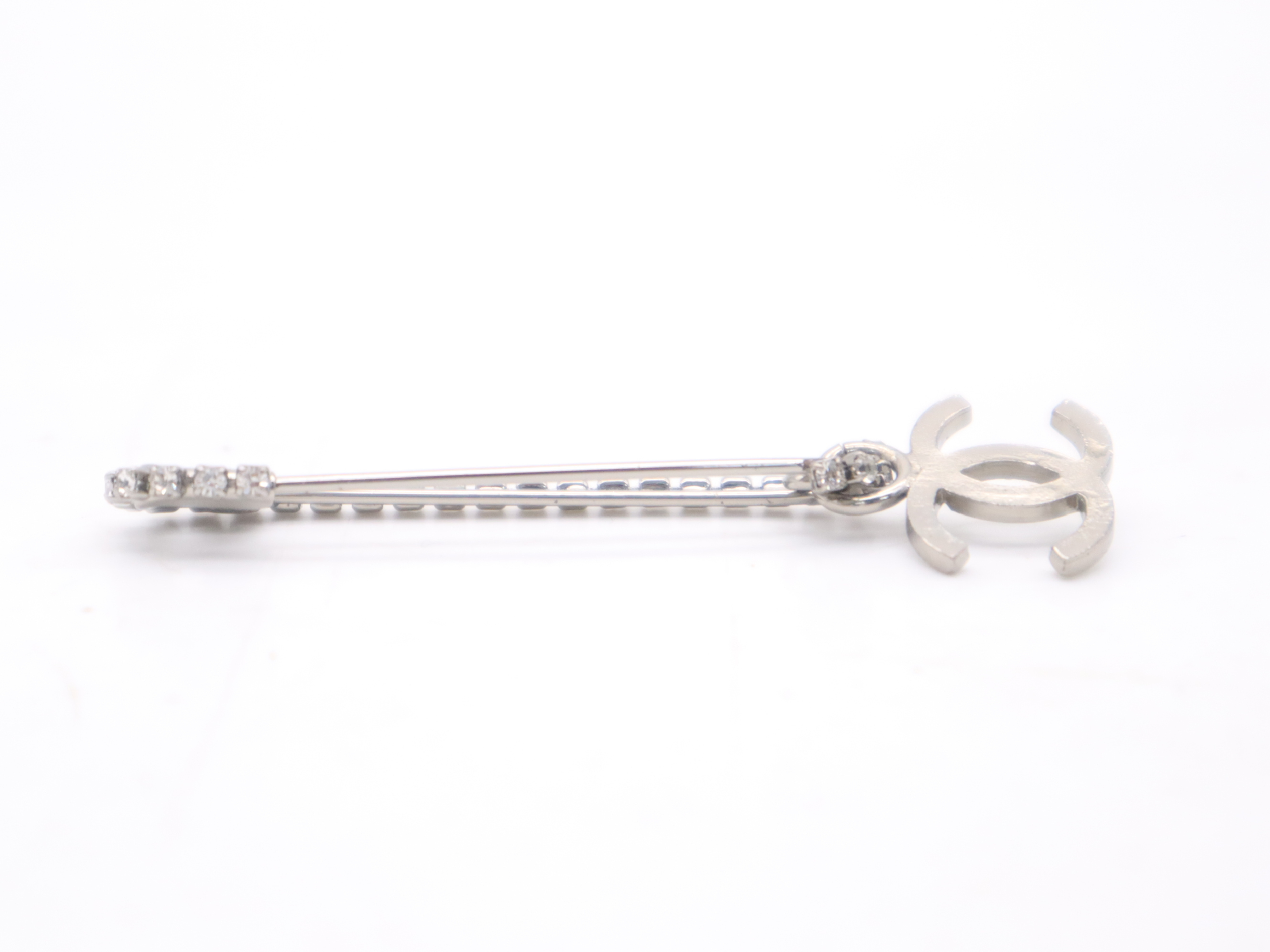 Metal x Rhinestone Coco Mark Pin Brooch, Silver Brooch — view 3