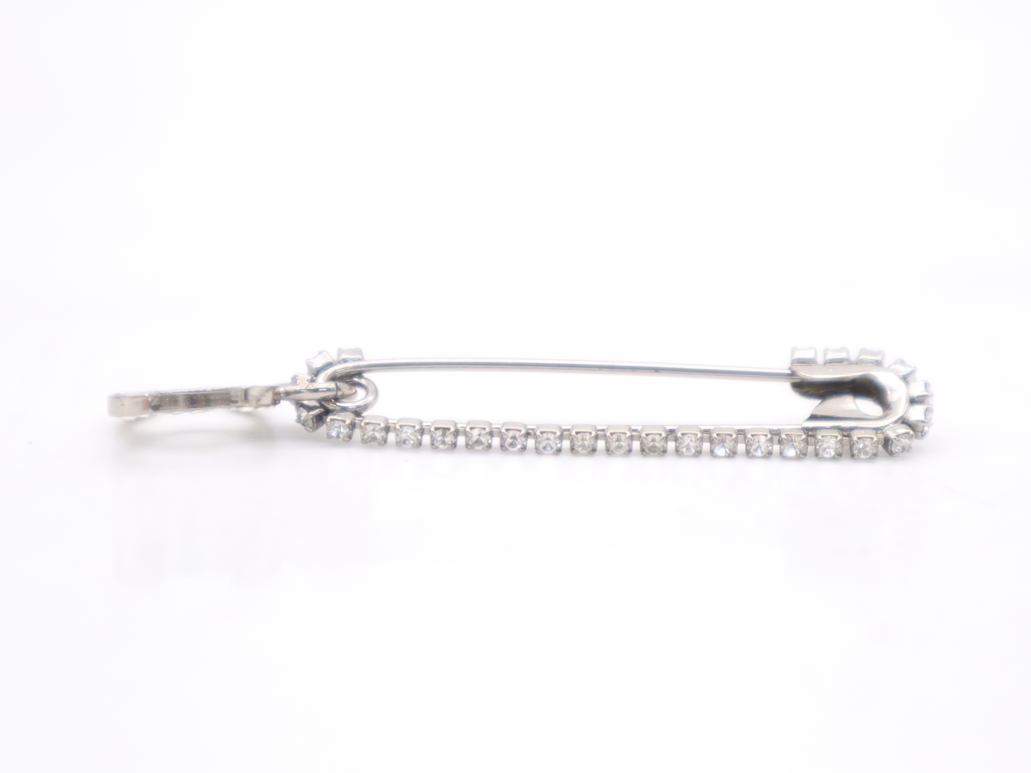 Metal x Rhinestone Coco Mark Pin Brooch, Silver Brooch — view 5