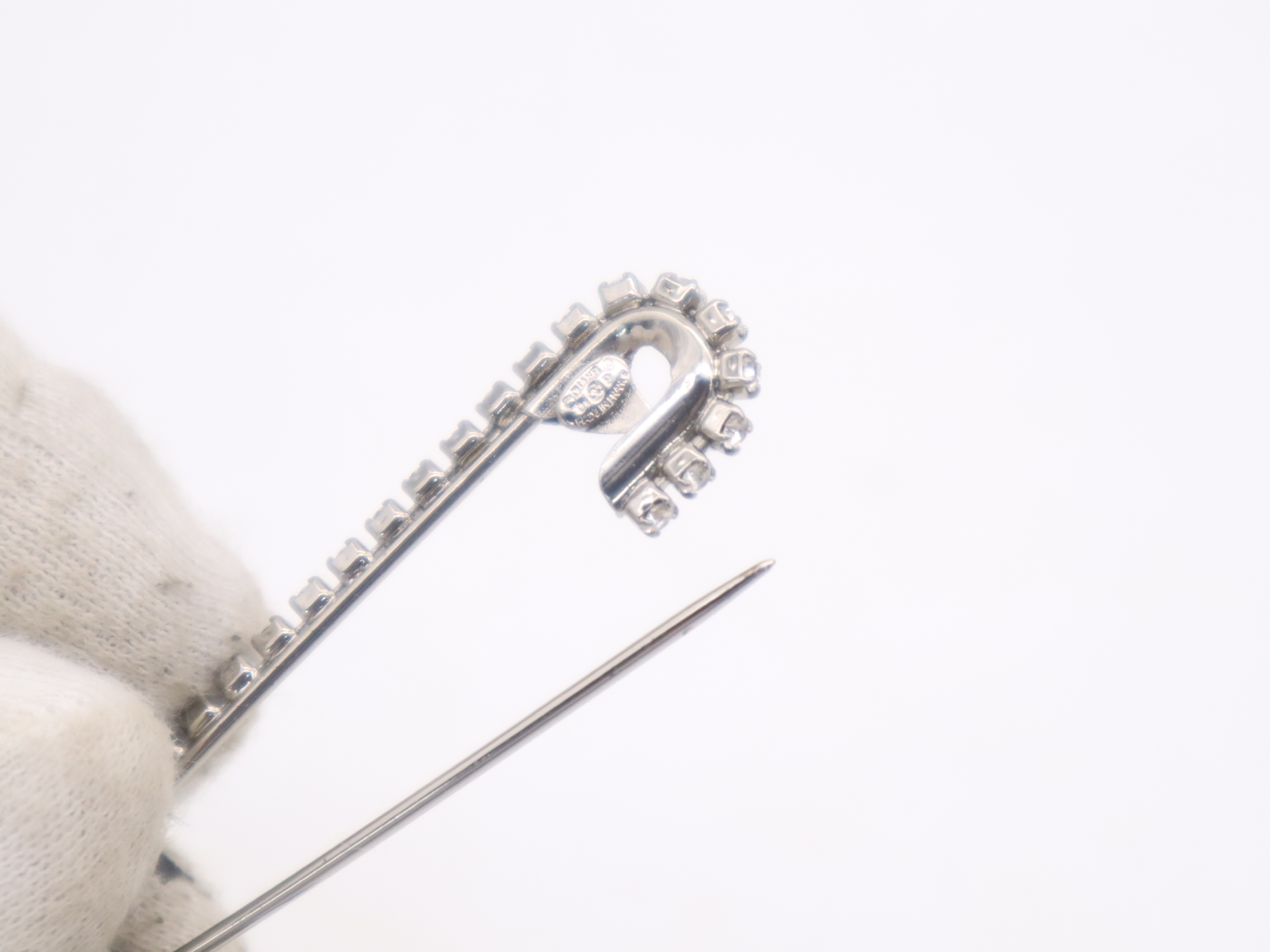 Metal x Rhinestone Coco Mark Pin Brooch, Silver Brooch — view 7