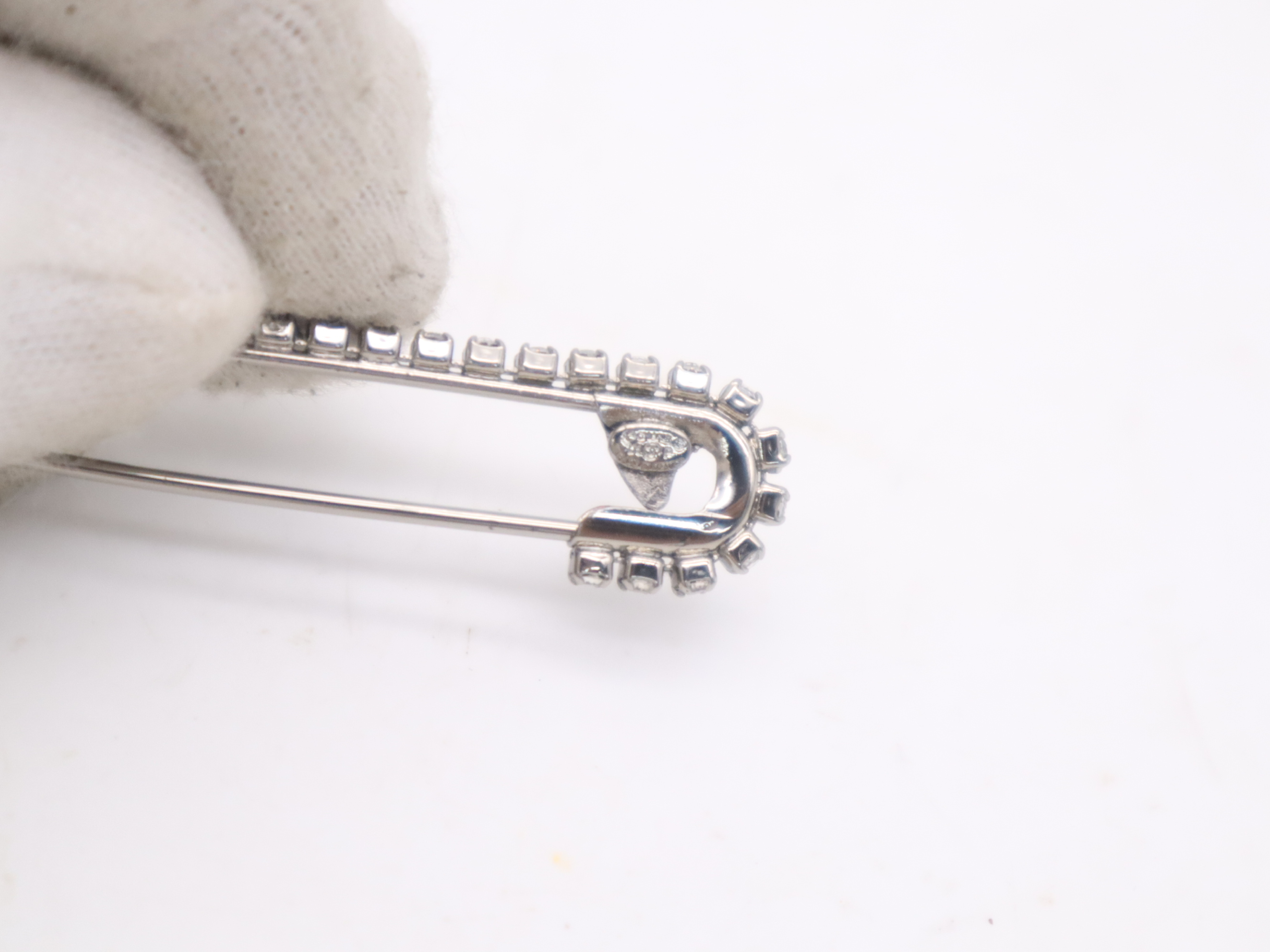 Metal x Rhinestone Coco Mark Pin Brooch, Silver Brooch — view 8