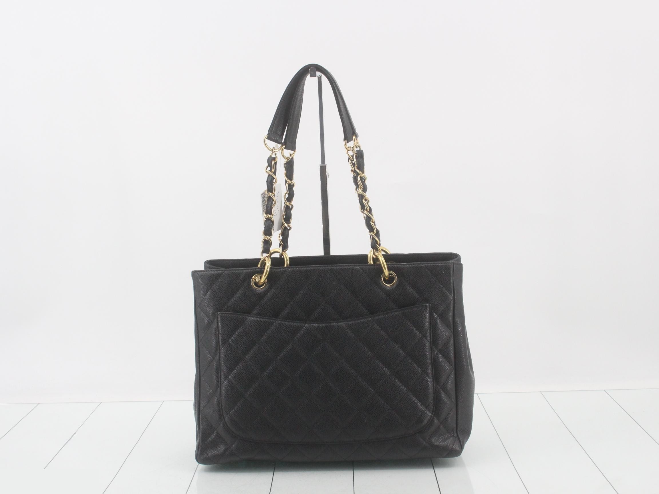 Caviar Skin Coco Mark GST Chain Tote Bag, Black — view 2