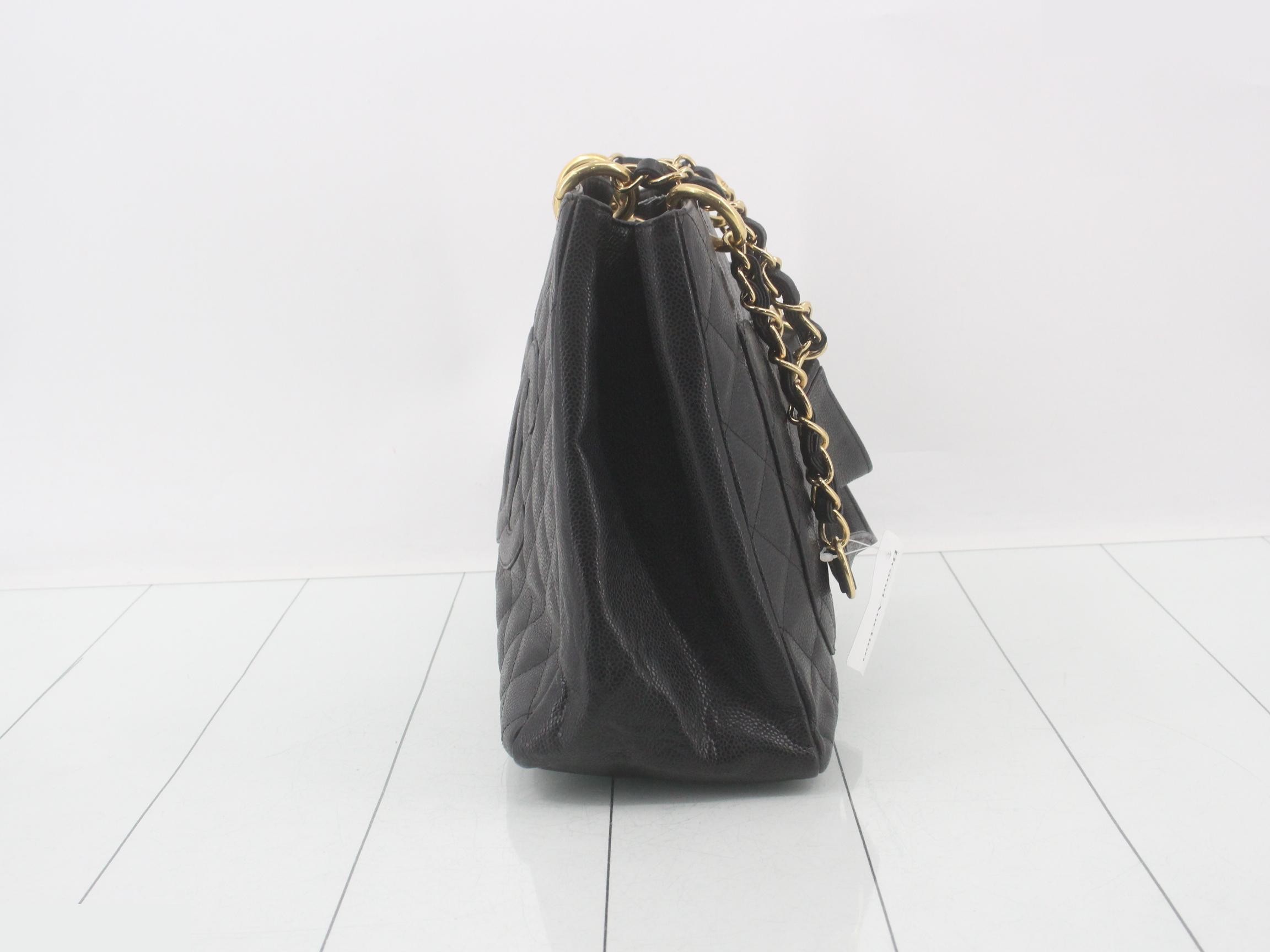 Caviar Skin Coco Mark GST Chain Tote Bag, Black — view 3
