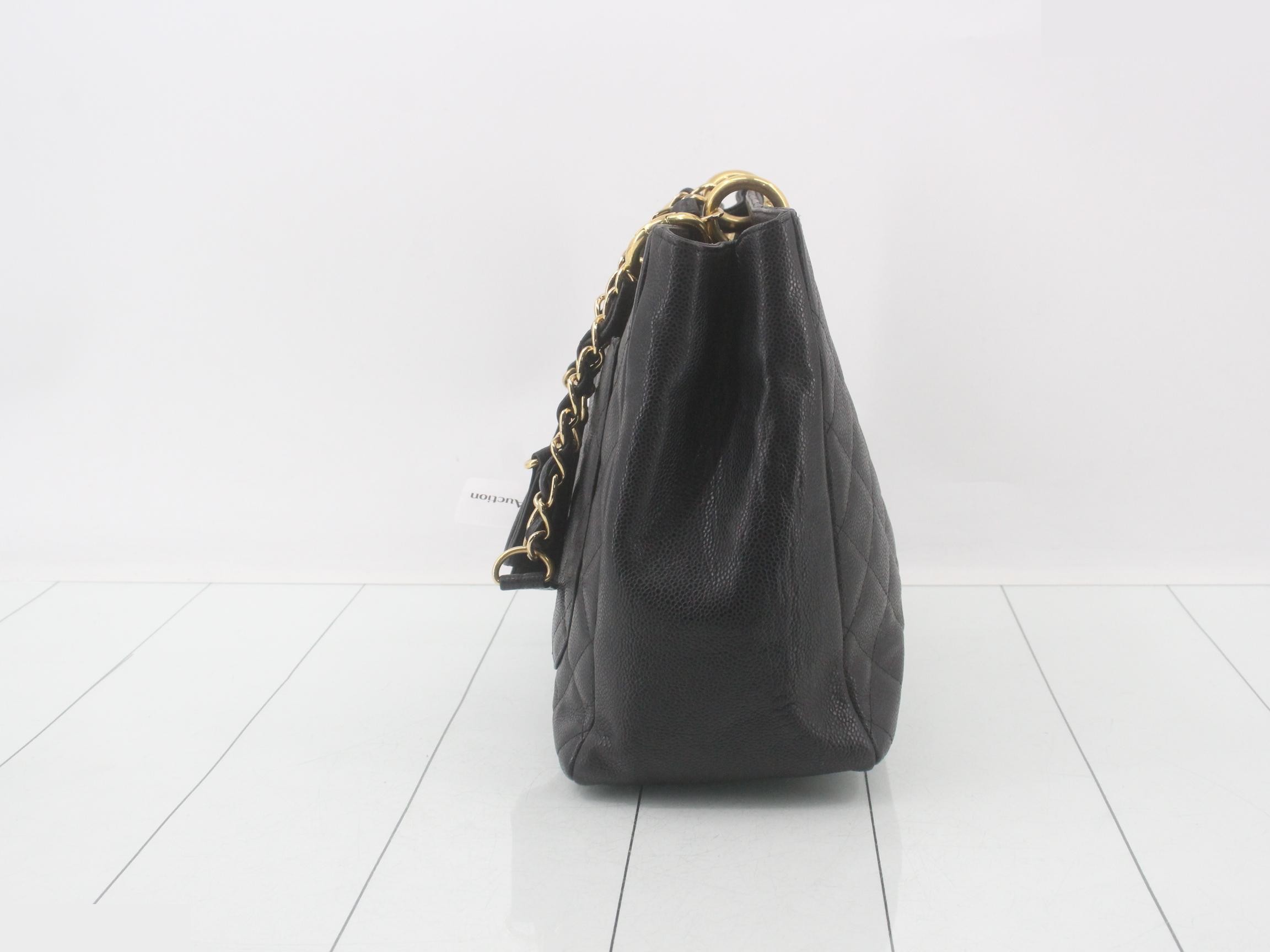 Caviar Skin Coco Mark GST Chain Tote Bag, Black — view 4