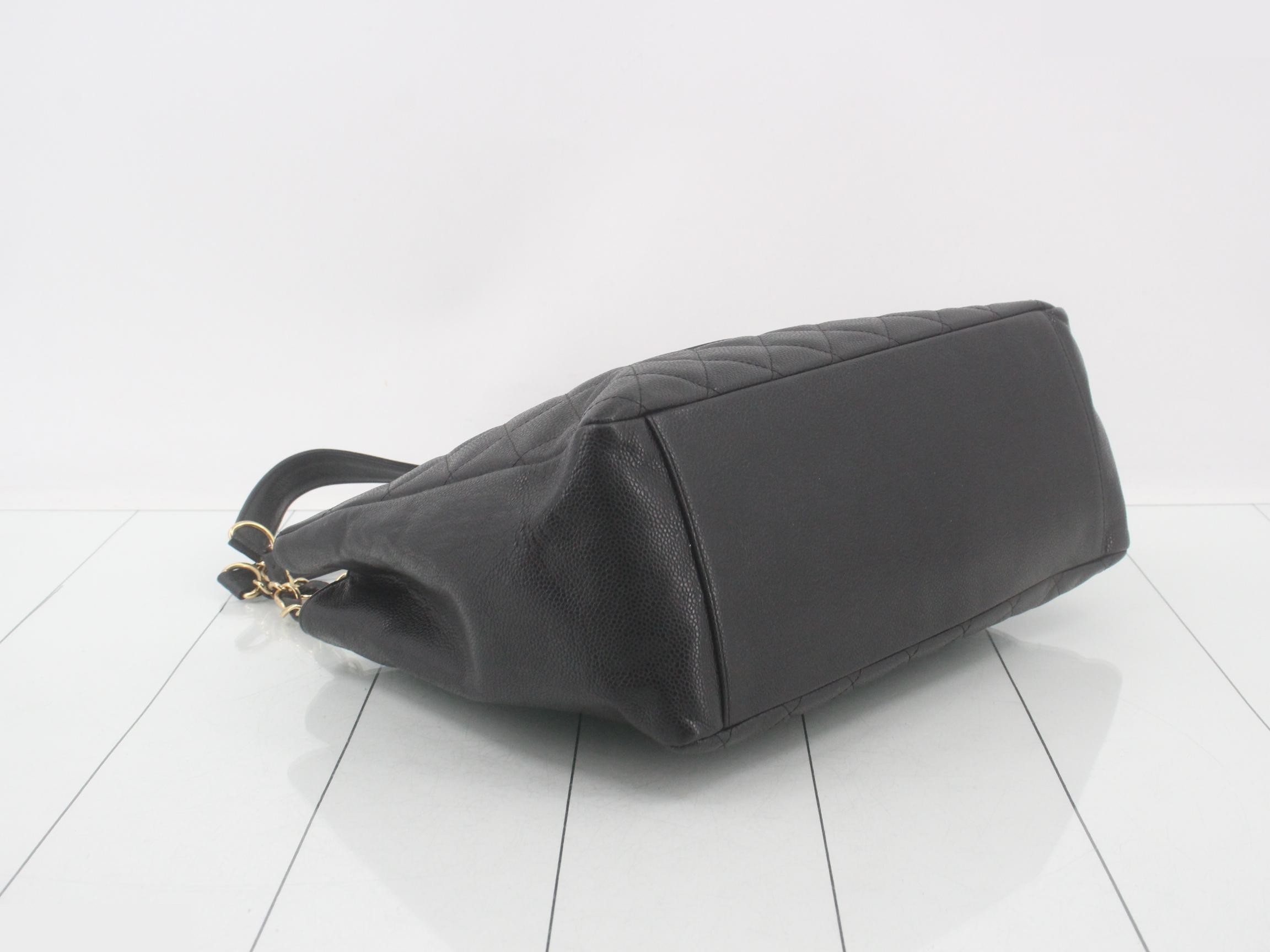 Caviar Skin Coco Mark GST Chain Tote Bag, Black — view 5