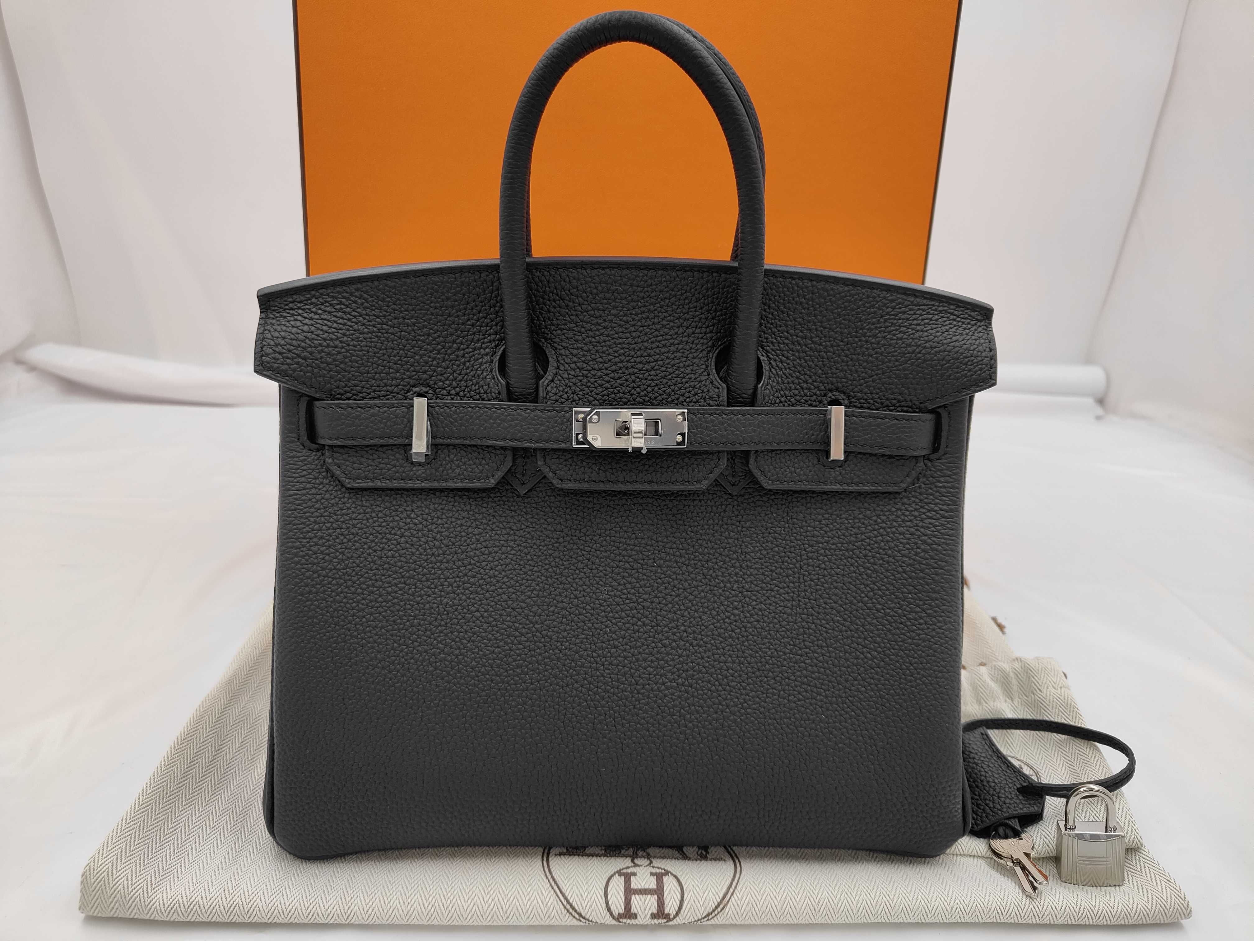 Birkin 25 Black Silver Hardware G Stamp Handbag