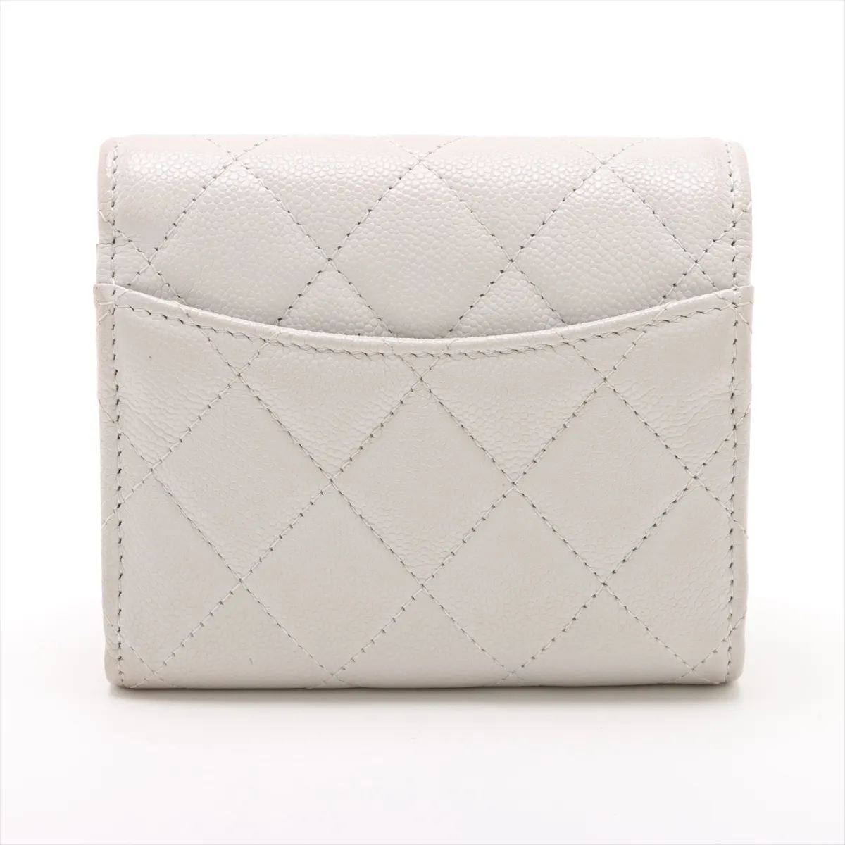 Matelassé Caviar Skin Compact Wallet, Gray with Gold Hardware, PXT3622A — view 2
