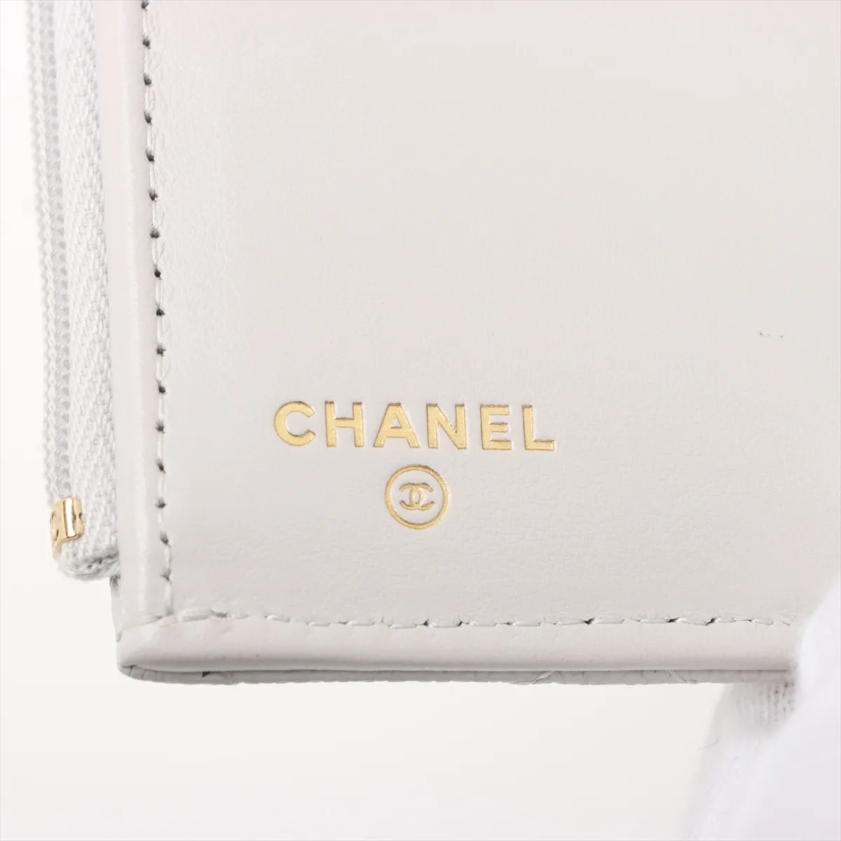 Matelassé Caviar Skin Compact Wallet, Gray with Gold Hardware, PXT3622A — view 7