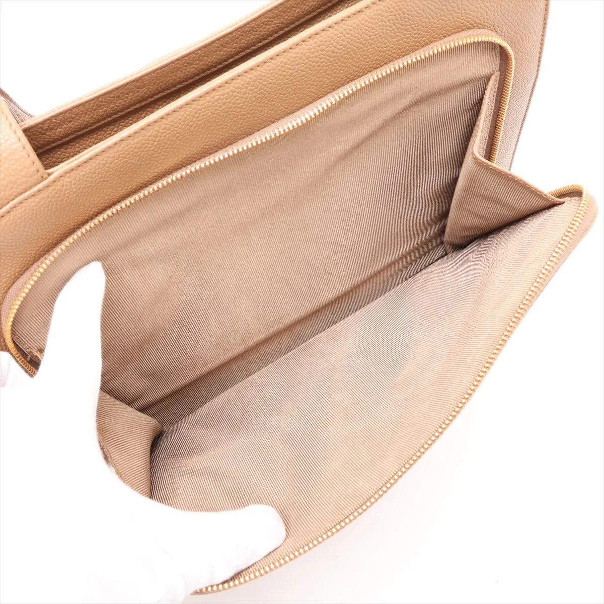 Coco Mark Caviar Skin Shoulder Bag, Beige with Gold Hardware, 4549772, Series 4 — view 11