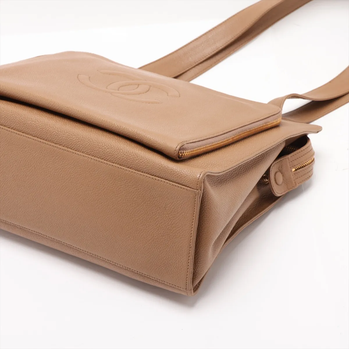 Coco Mark Caviar Skin Shoulder Bag, Beige with Gold Hardware, 4549772, Series 4 — view 3