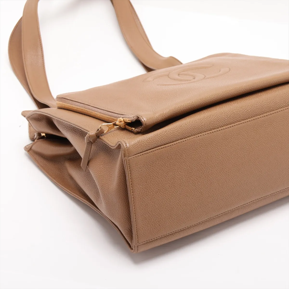 Coco Mark Caviar Skin Shoulder Bag, Beige with Gold Hardware, 4549772, Series 4 — view 4