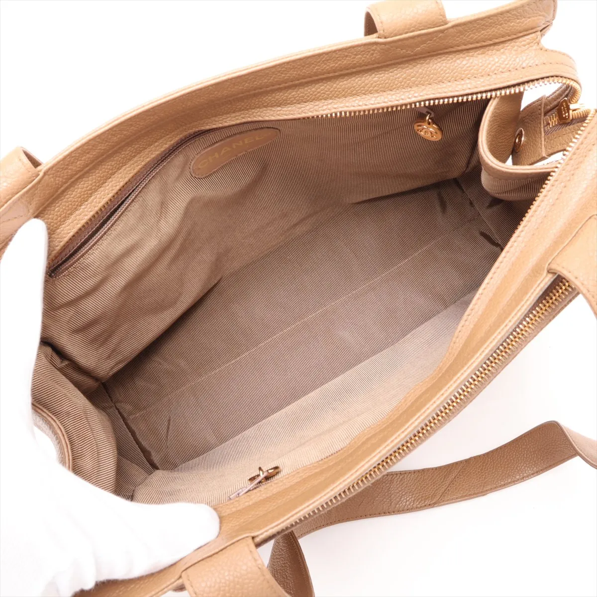 Coco Mark Caviar Skin Shoulder Bag, Beige with Gold Hardware, 4549772, Series 4 — view 7