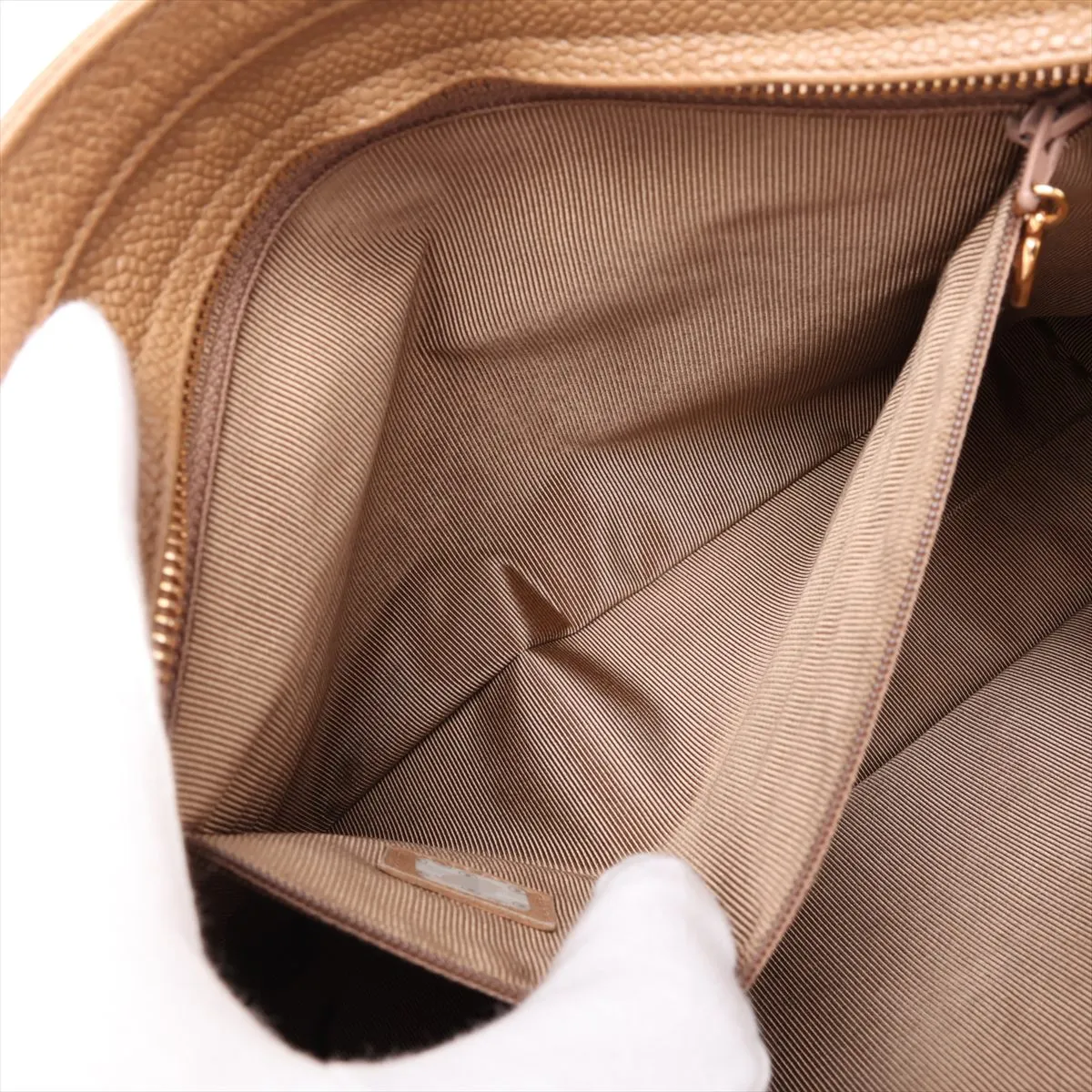 Coco Mark Caviar Skin Shoulder Bag, Beige with Gold Hardware, 4549772, Series 4 — view 8