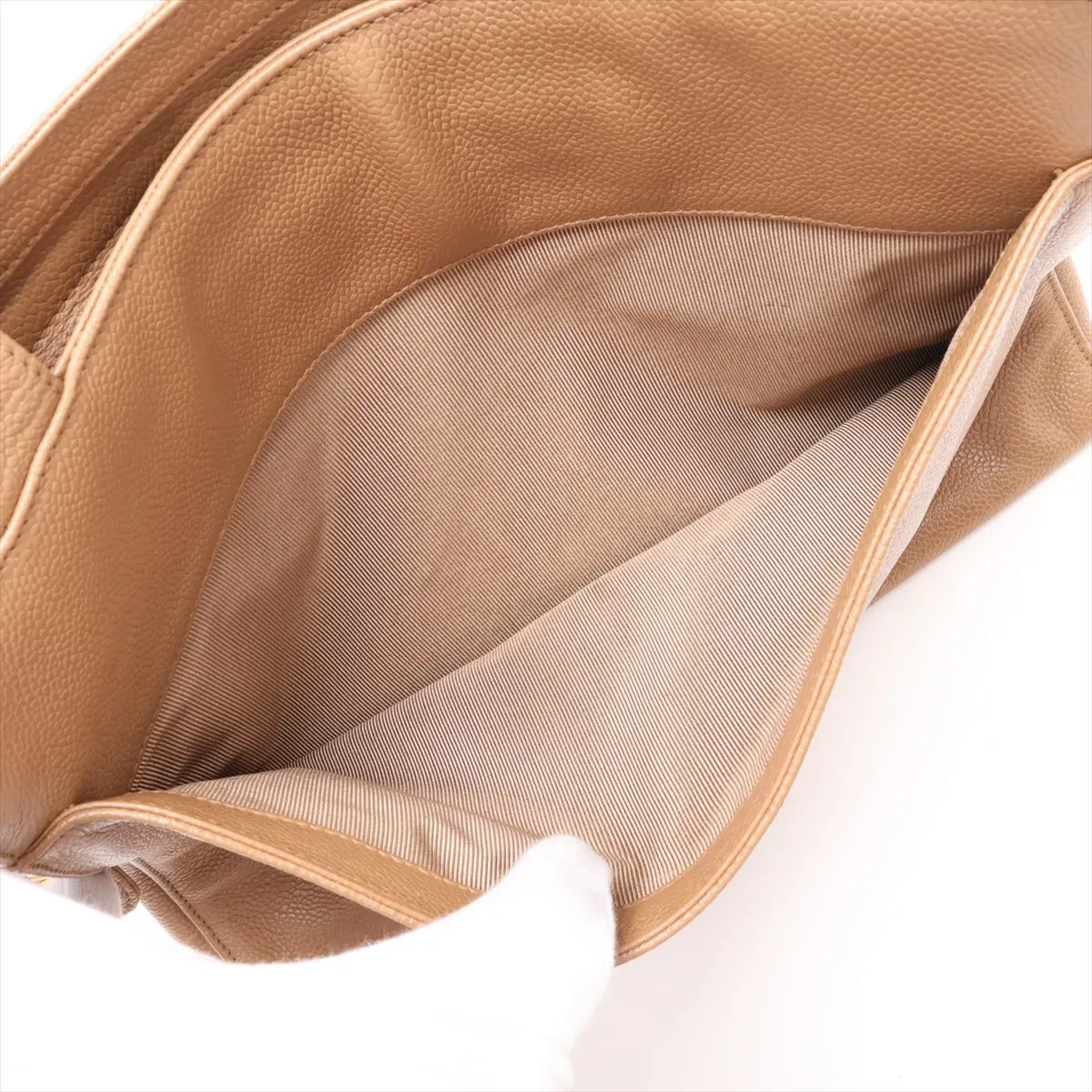 Coco Mark Caviar Skin Shoulder Bag, Beige with Gold Hardware, 4549772, Series 4 — view 10