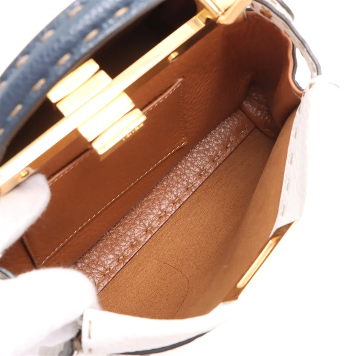 Mini Peekaboo Leather 2WAY Handbag White x Navy 8BN244 — view 10
