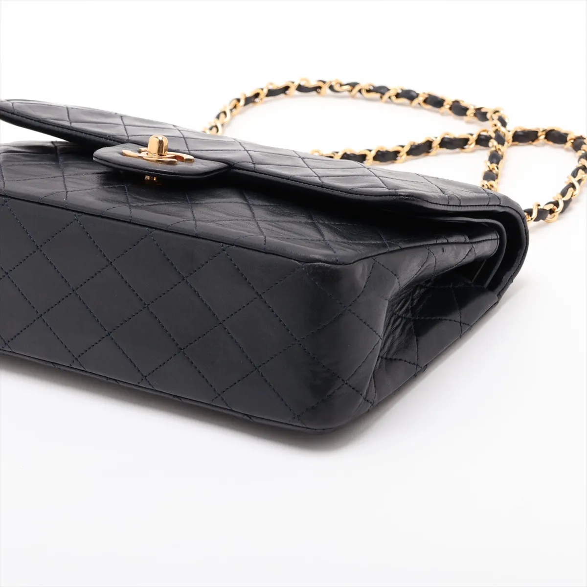 Matelassé 25 Lambskin Double Flap Double Chain Bag, Navy, Gold Hardware, 0590807, Serial Number 0-series, A01112 — view 3