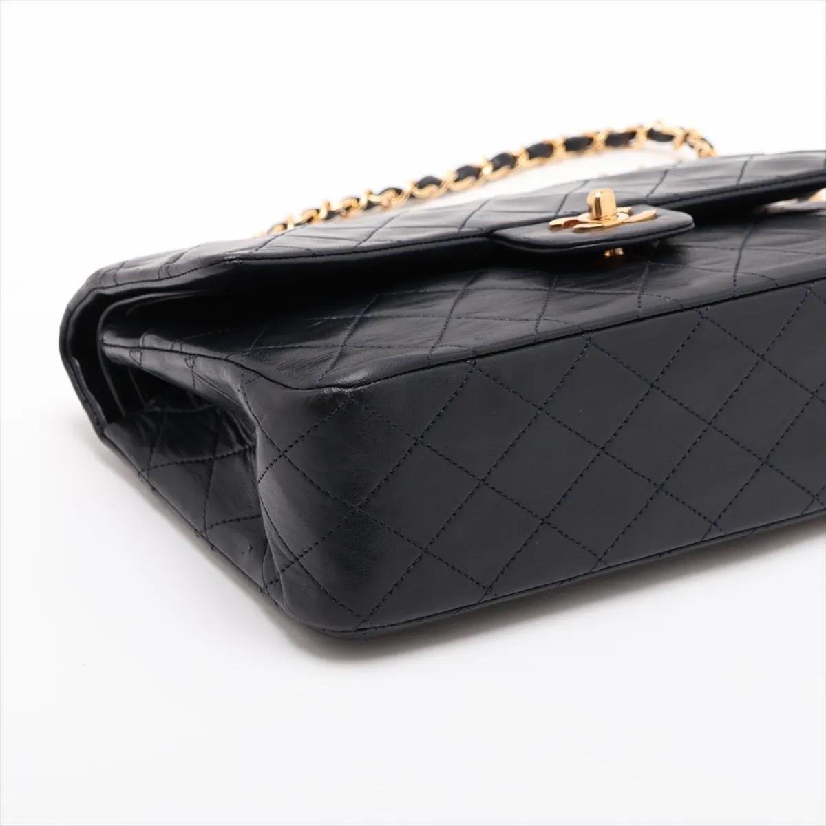 Matelassé 25 Lambskin Double Flap Double Chain Bag, Navy, Gold Hardware, 0590807, Serial Number 0-series, A01112 — view 4