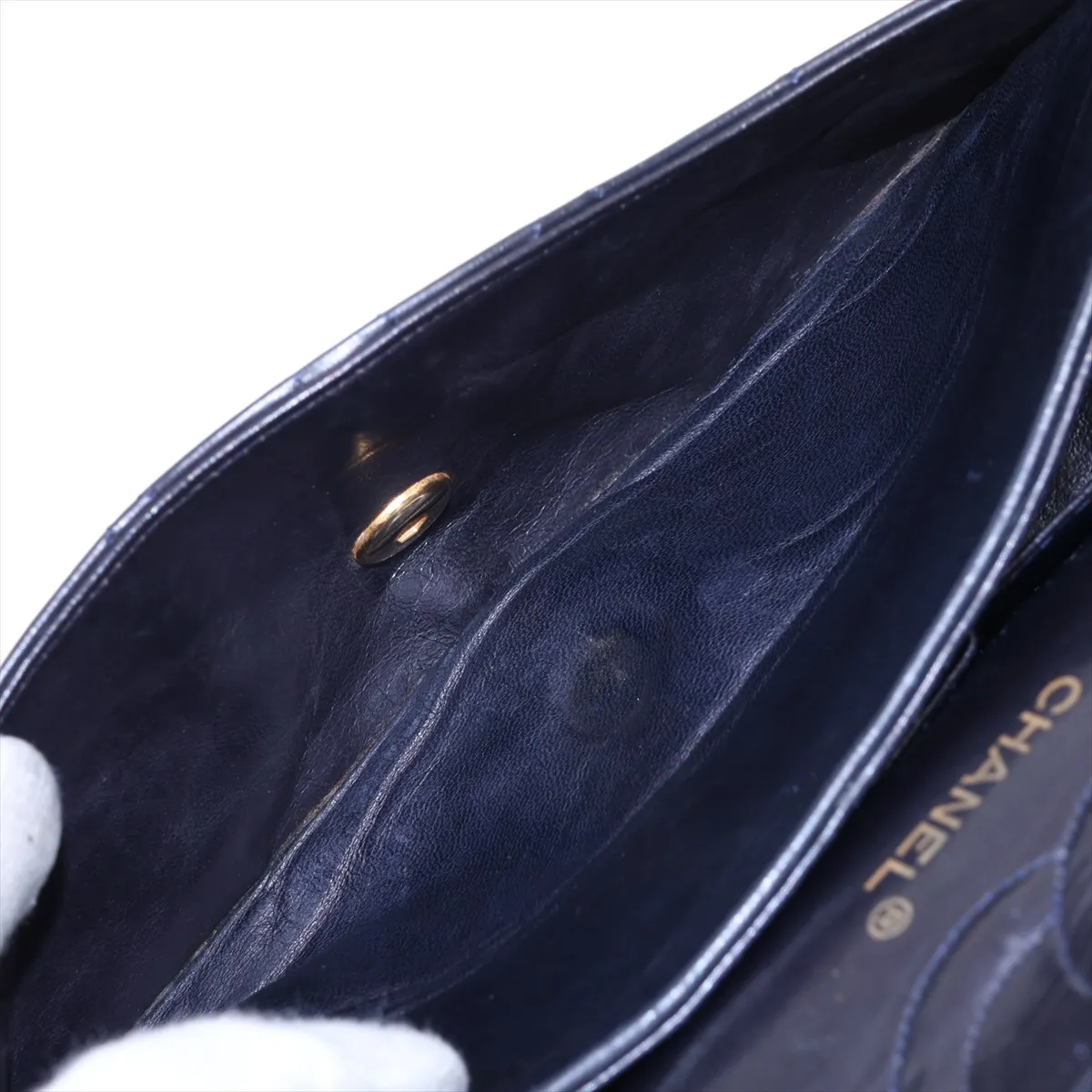Matelassé 25 Lambskin Double Flap Double Chain Bag, Navy, Gold Hardware, 0590807, Serial Number 0-series, A01112 — view 7