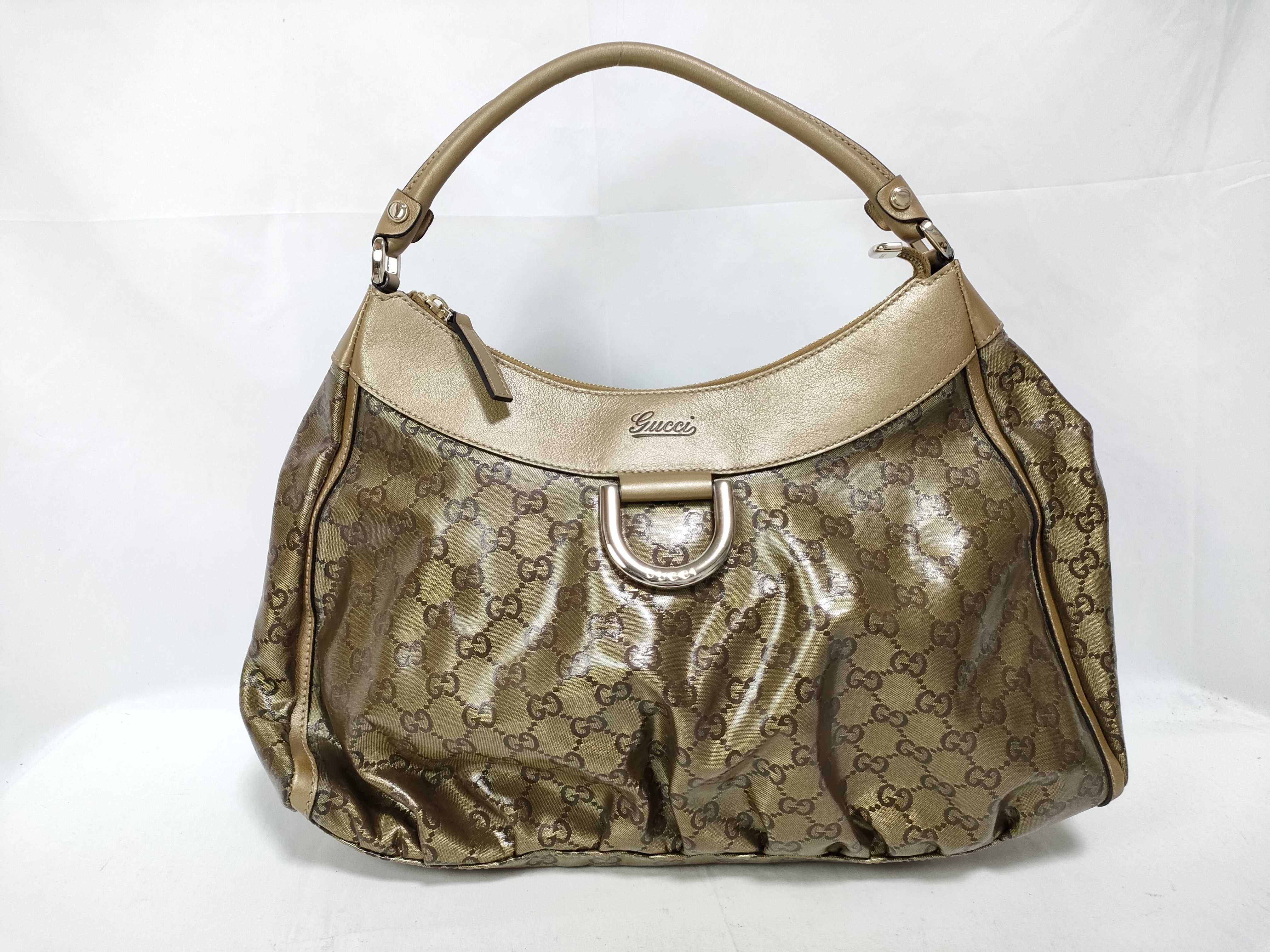 Gold Crystal Leather D-Buckle Wrist Bag (Handbag)