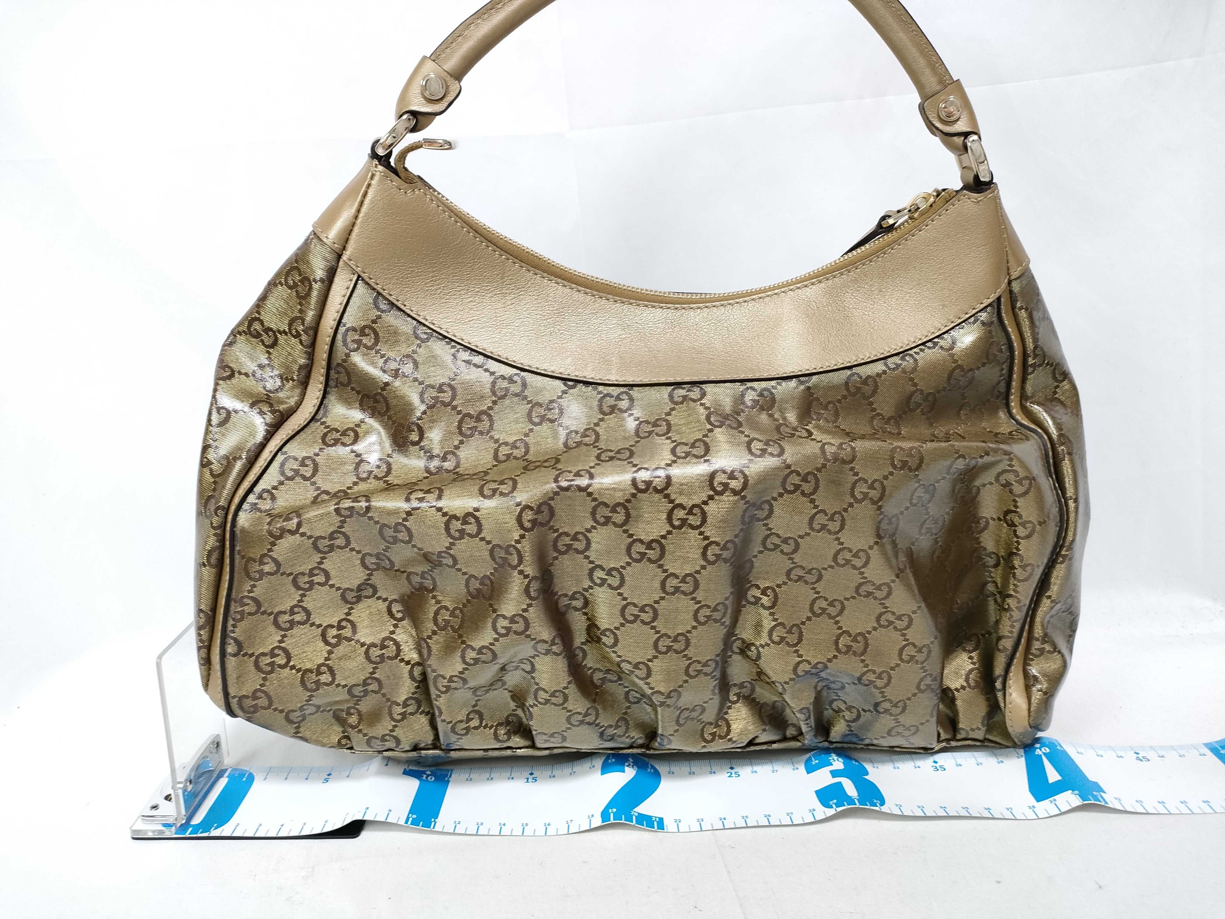 Gold Crystal Leather D-Buckle Wrist Bag (Handbag) — view 2