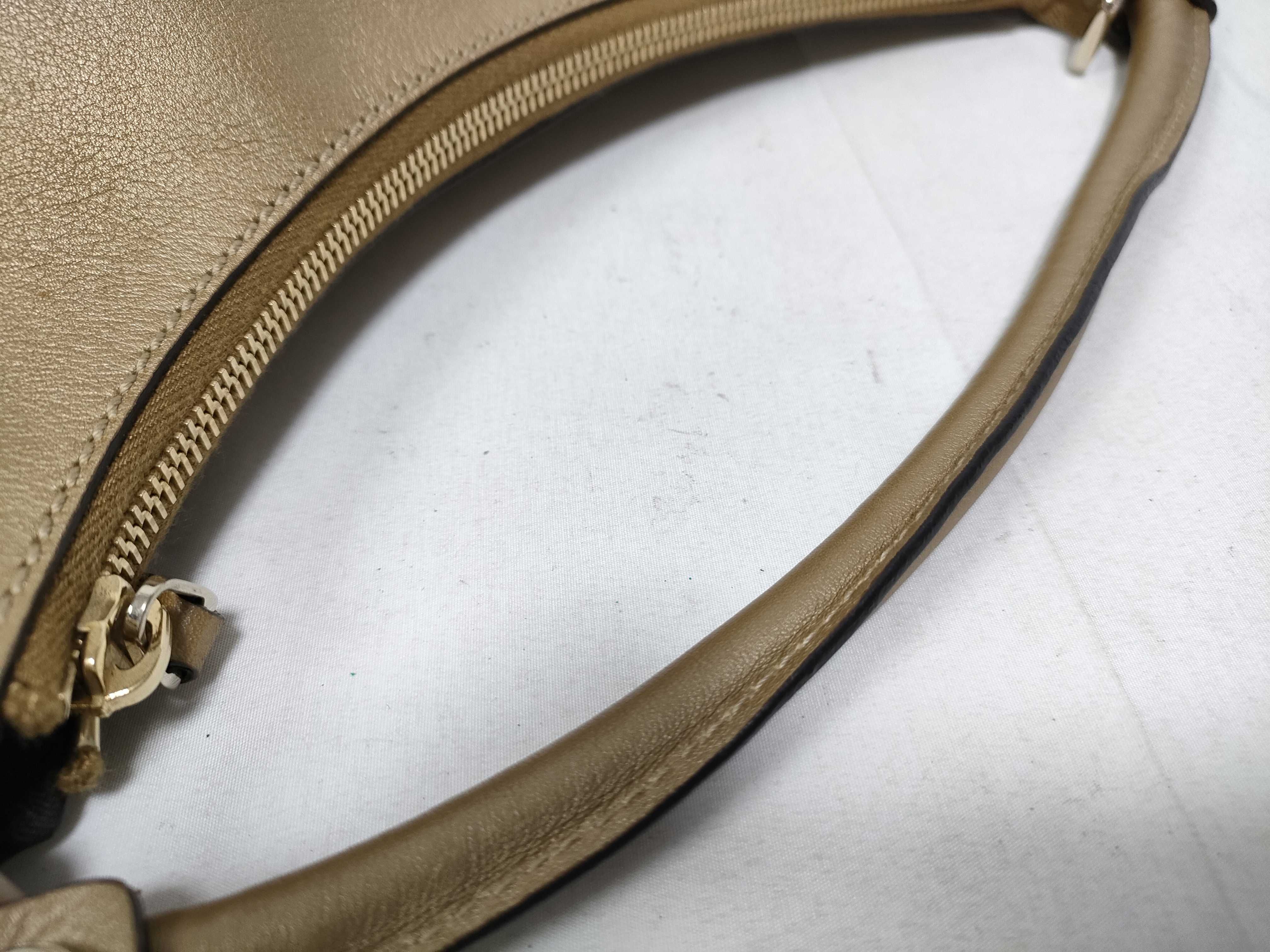 Gold Crystal Leather D-Buckle Wrist Bag (Handbag) — view 7