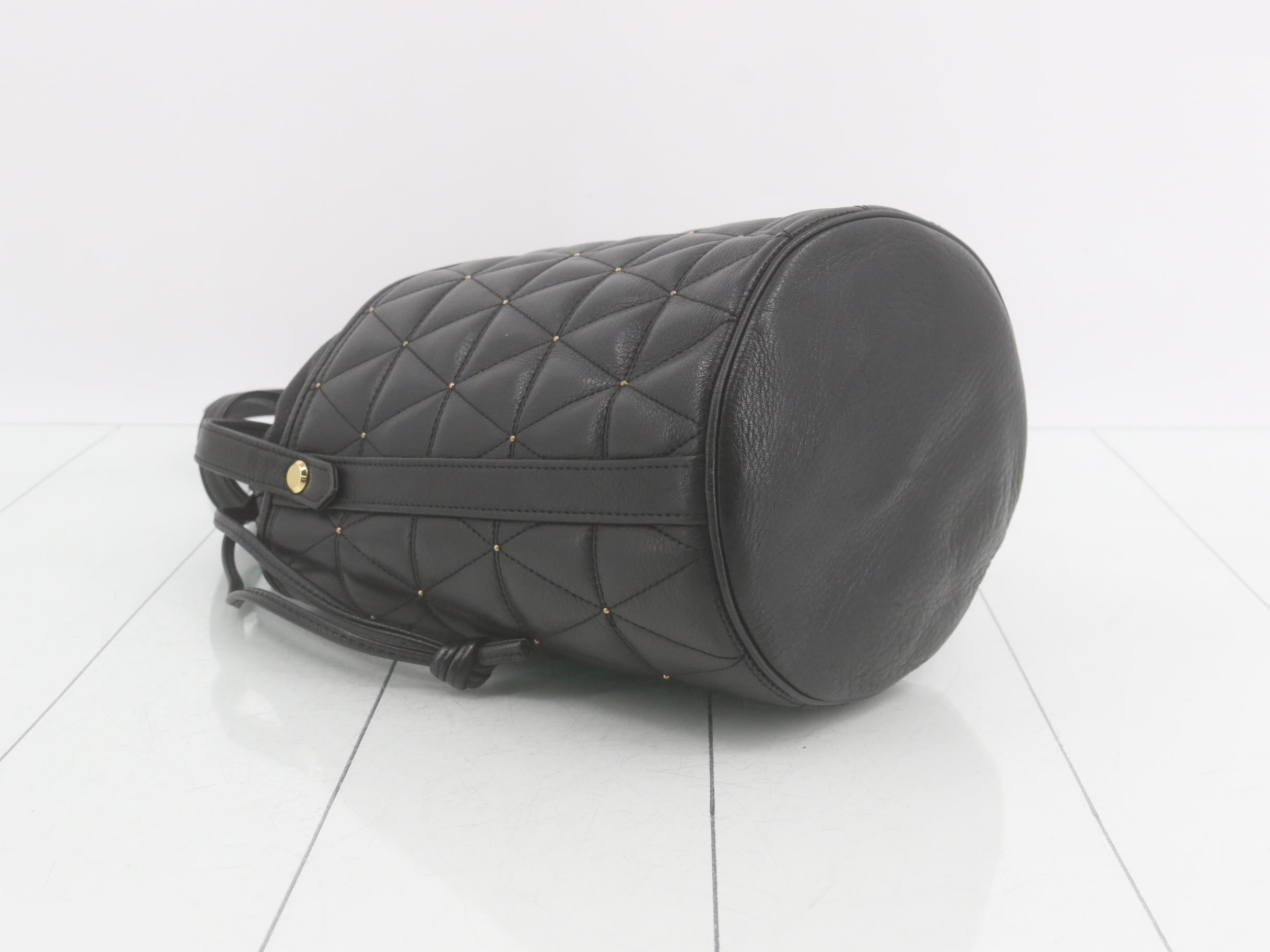 Leather Drawstring Studded Shoulder Bag — view 5